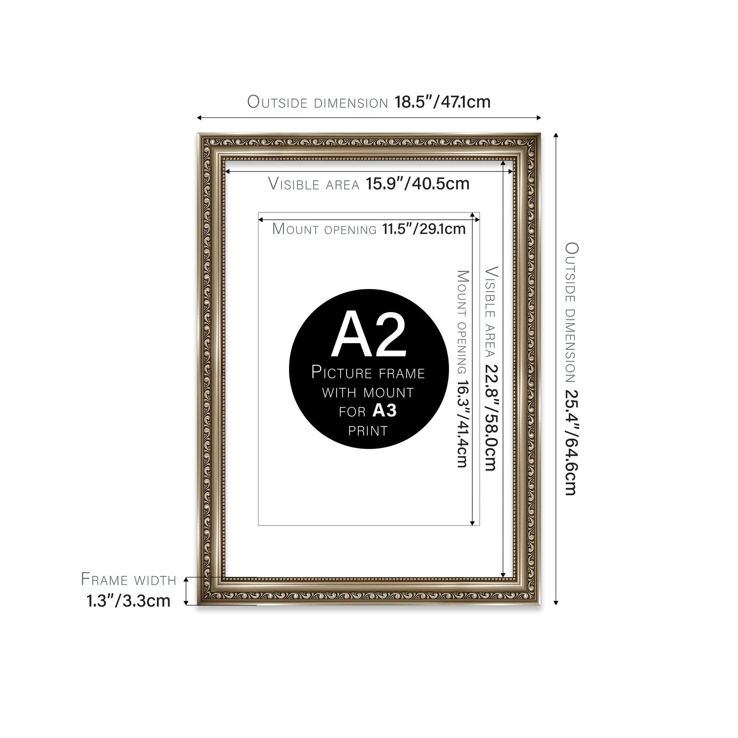 Gunmetal Ornate Picture Frame 33mm Edge