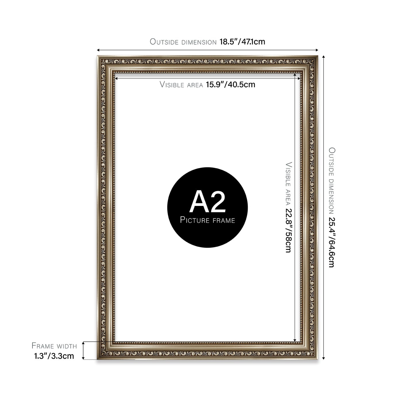 Gunmetal Ornate Picture Frame 33mm Edge