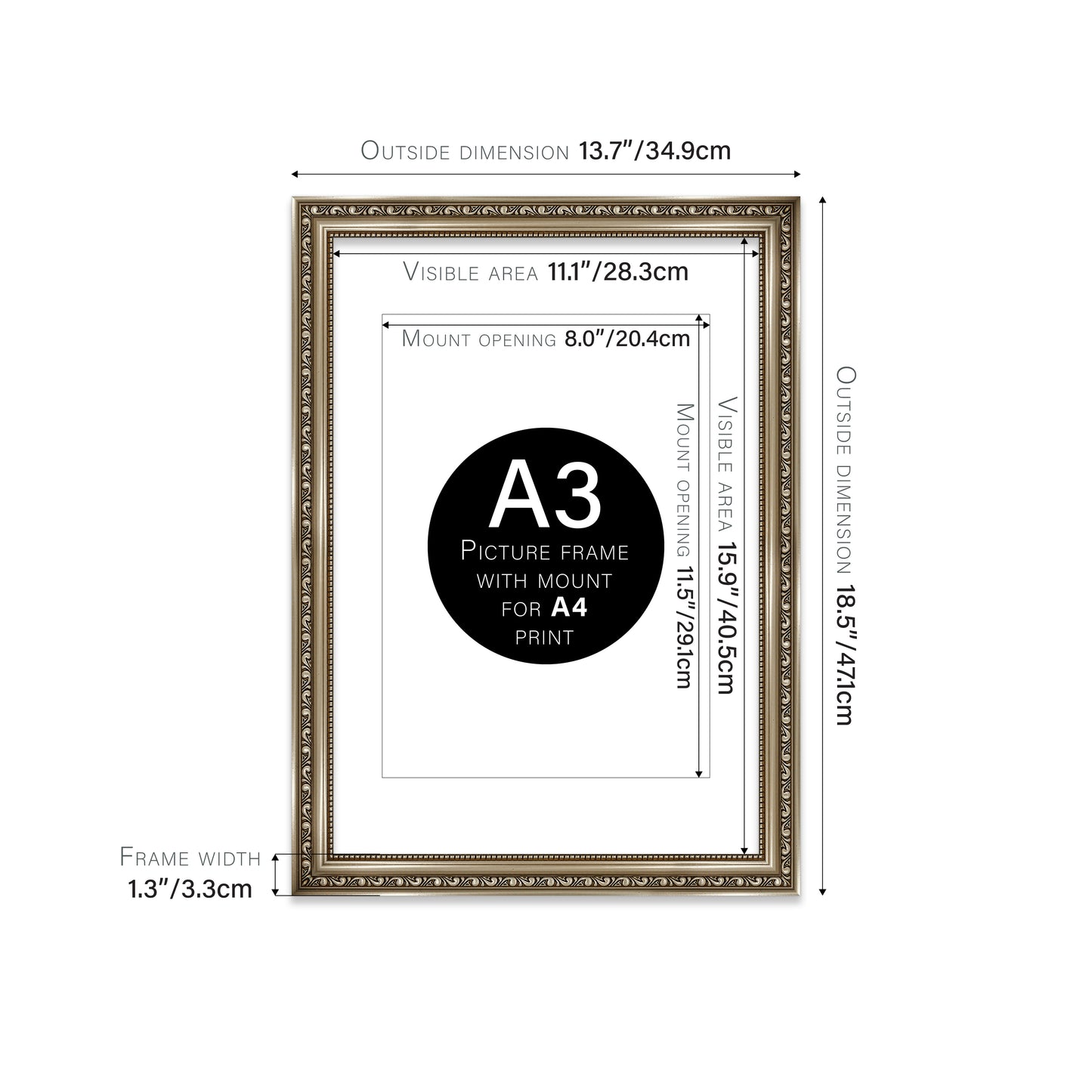 Gunmetal Ornate Picture Frame 33mm Edge