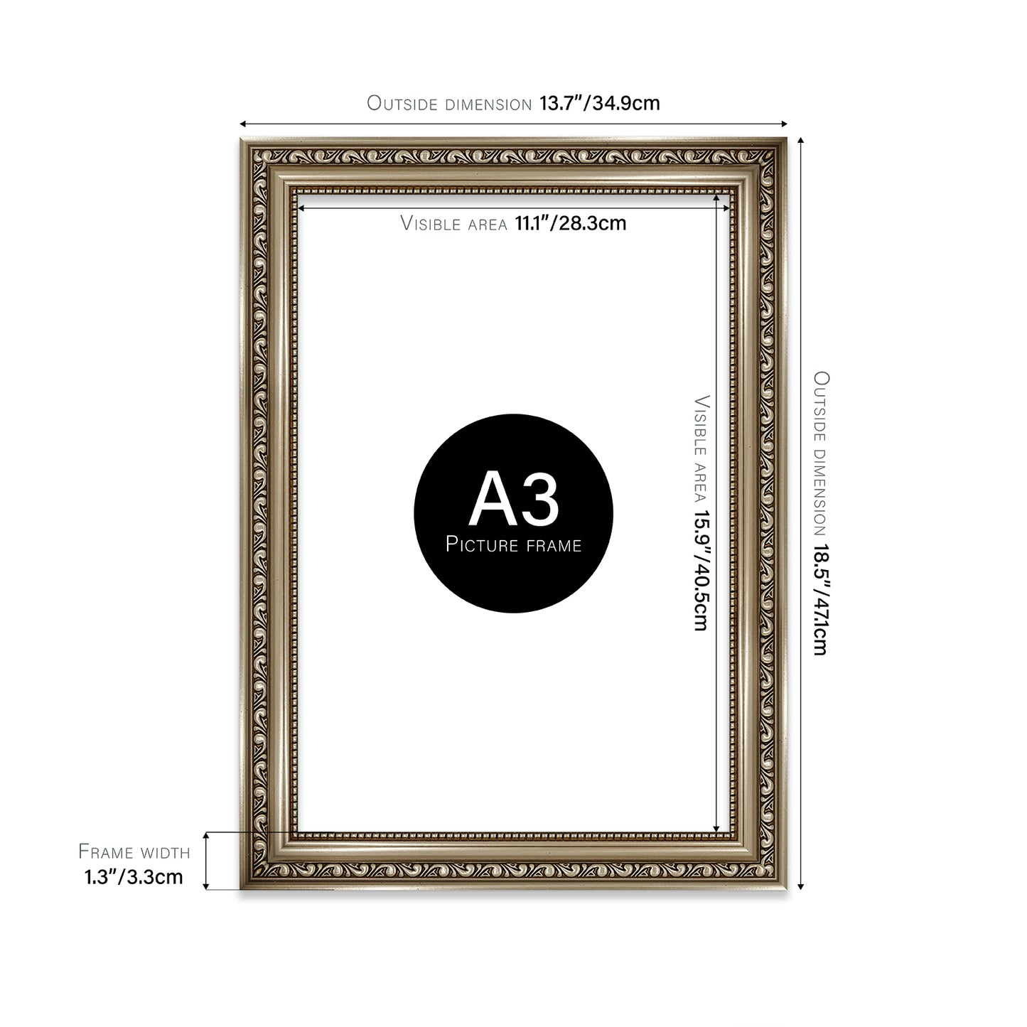 Gunmetal Ornate Picture Frame 33mm Edge