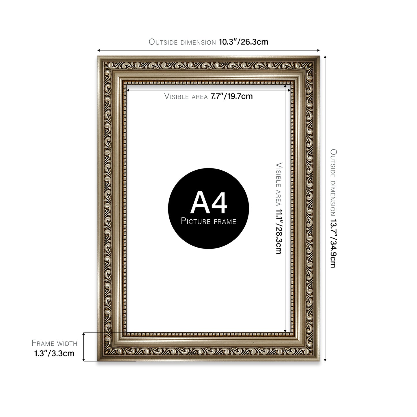 Gunmetal Ornate Picture Frame 33mm Edge