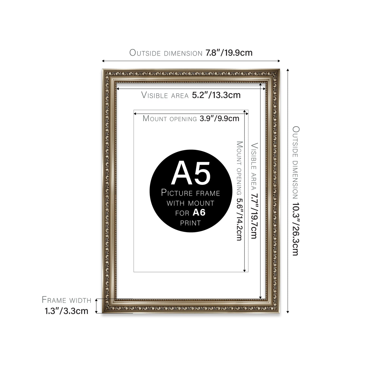 Gunmetal Ornate Picture Frame 33mm Edge