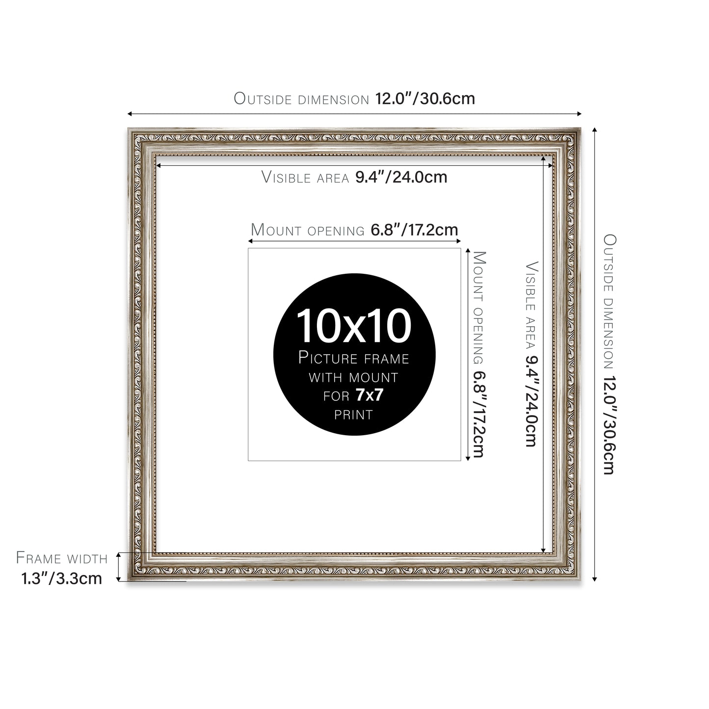 Silver Ornate Picture Frame 33mm Edge