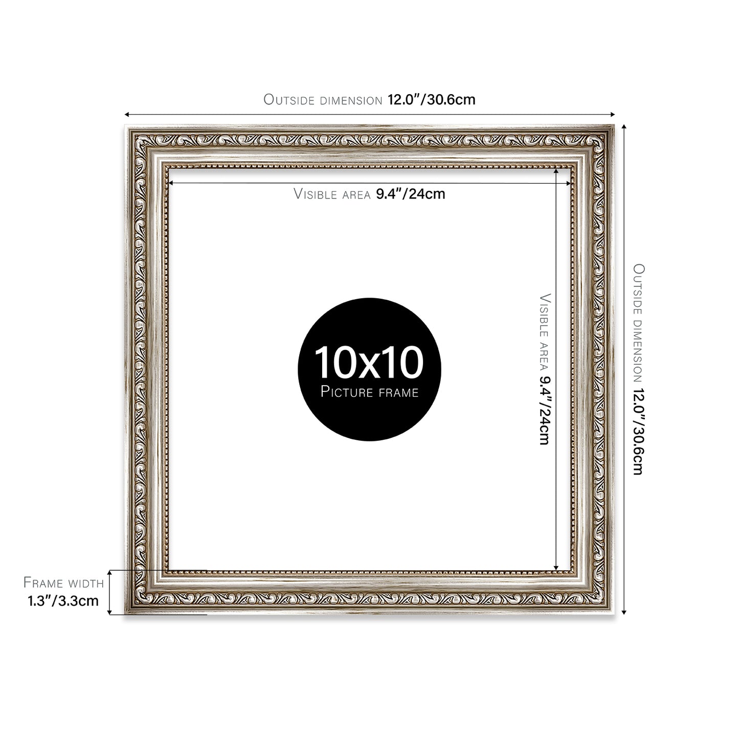 Silver Ornate Picture Frame 33mm Edge