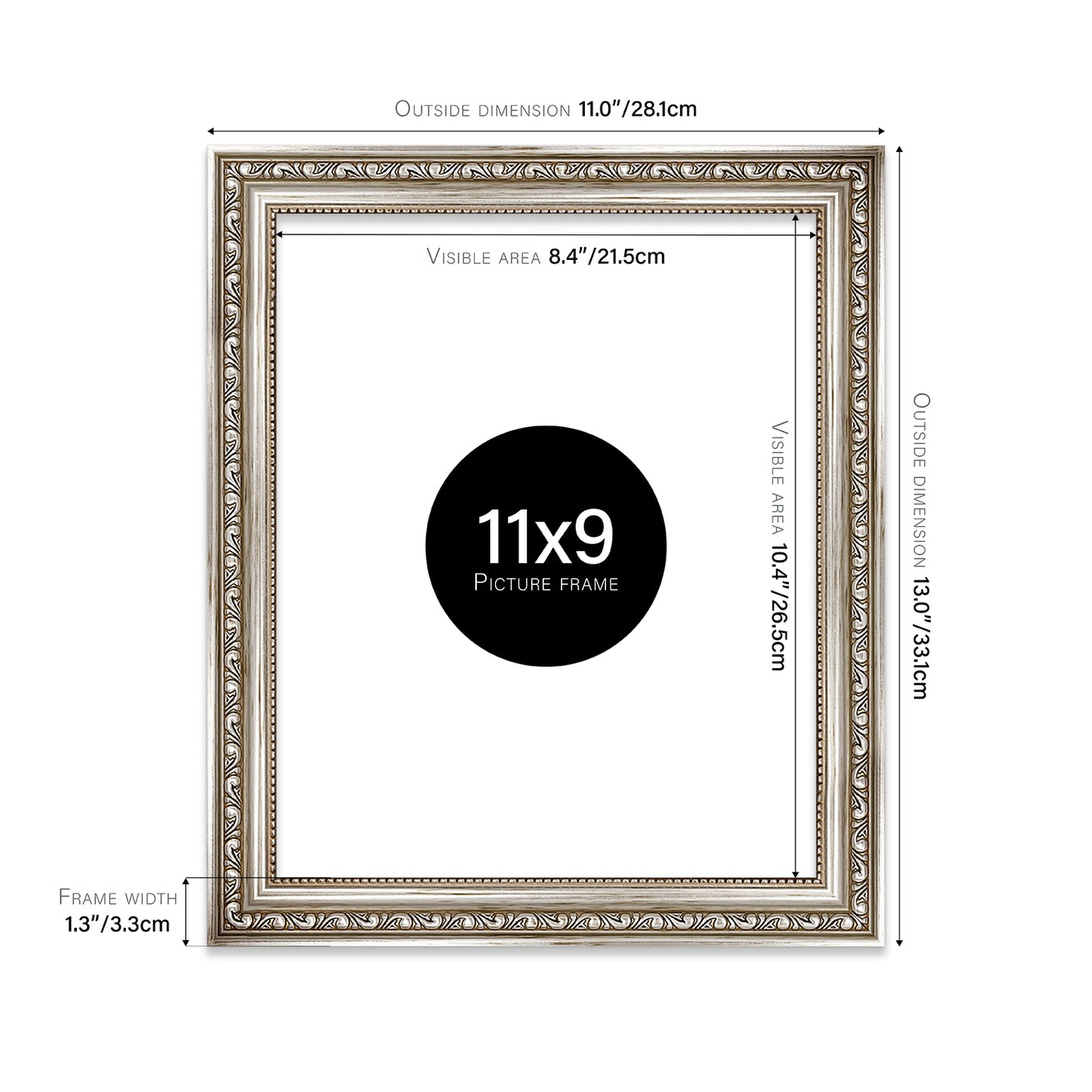 Silver Ornate Picture Frame 33mm Edge
