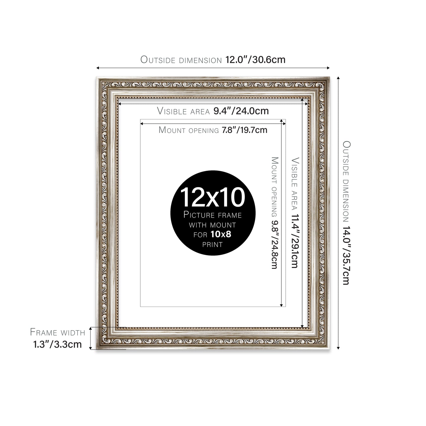 Silver Ornate Picture Frame 33mm Edge