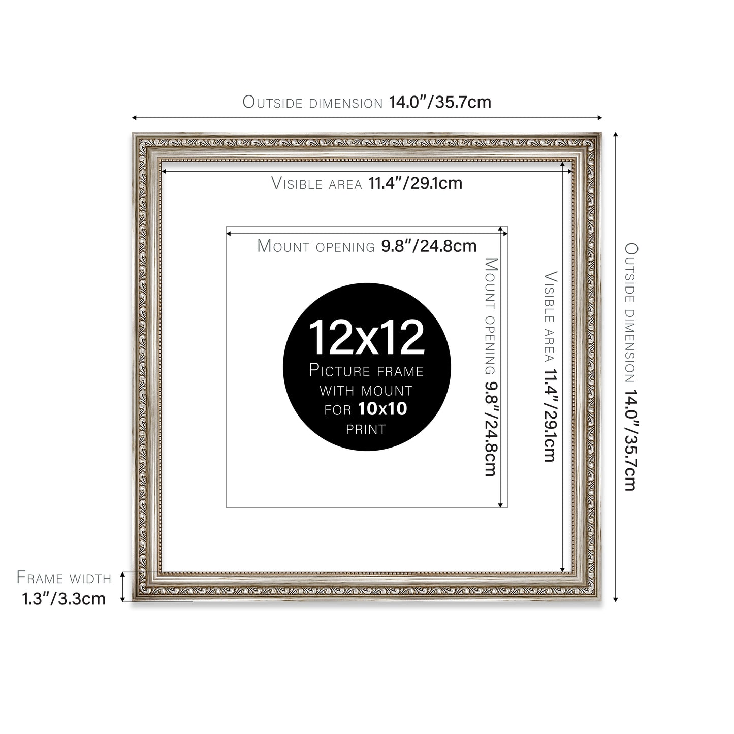 Silver Ornate Picture Frame 33mm Edge