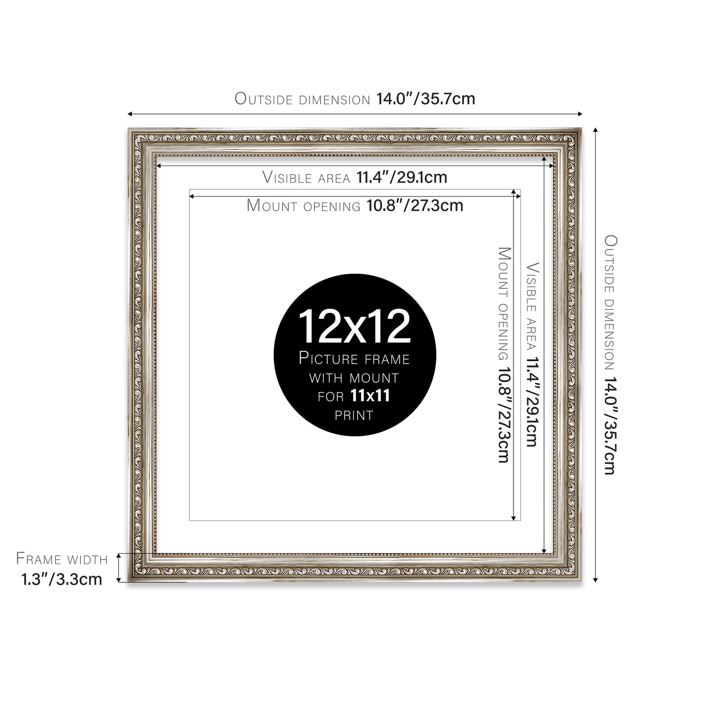 Silver Ornate Picture Frame 33mm Edge