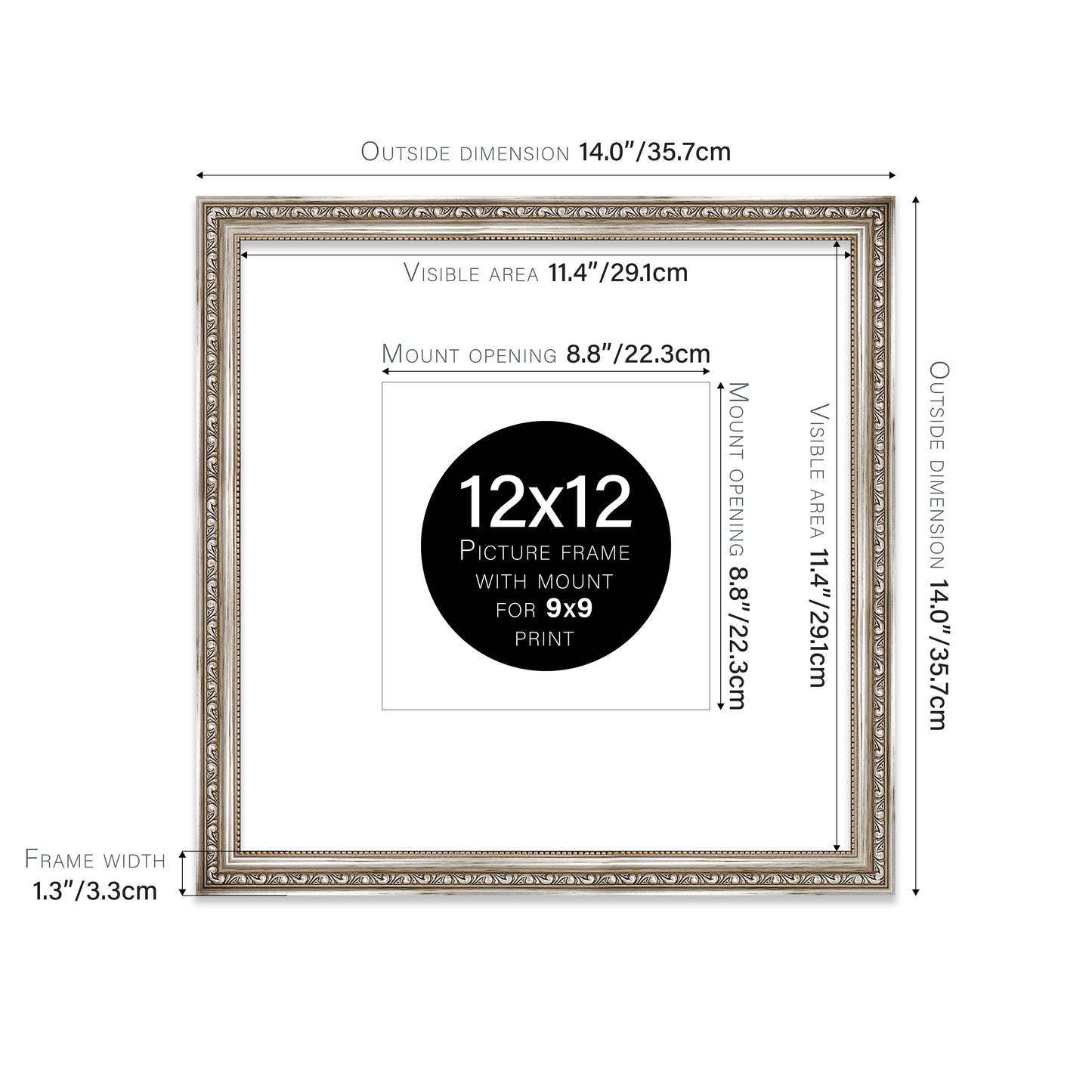 Silver Ornate Picture Frame 33mm Edge