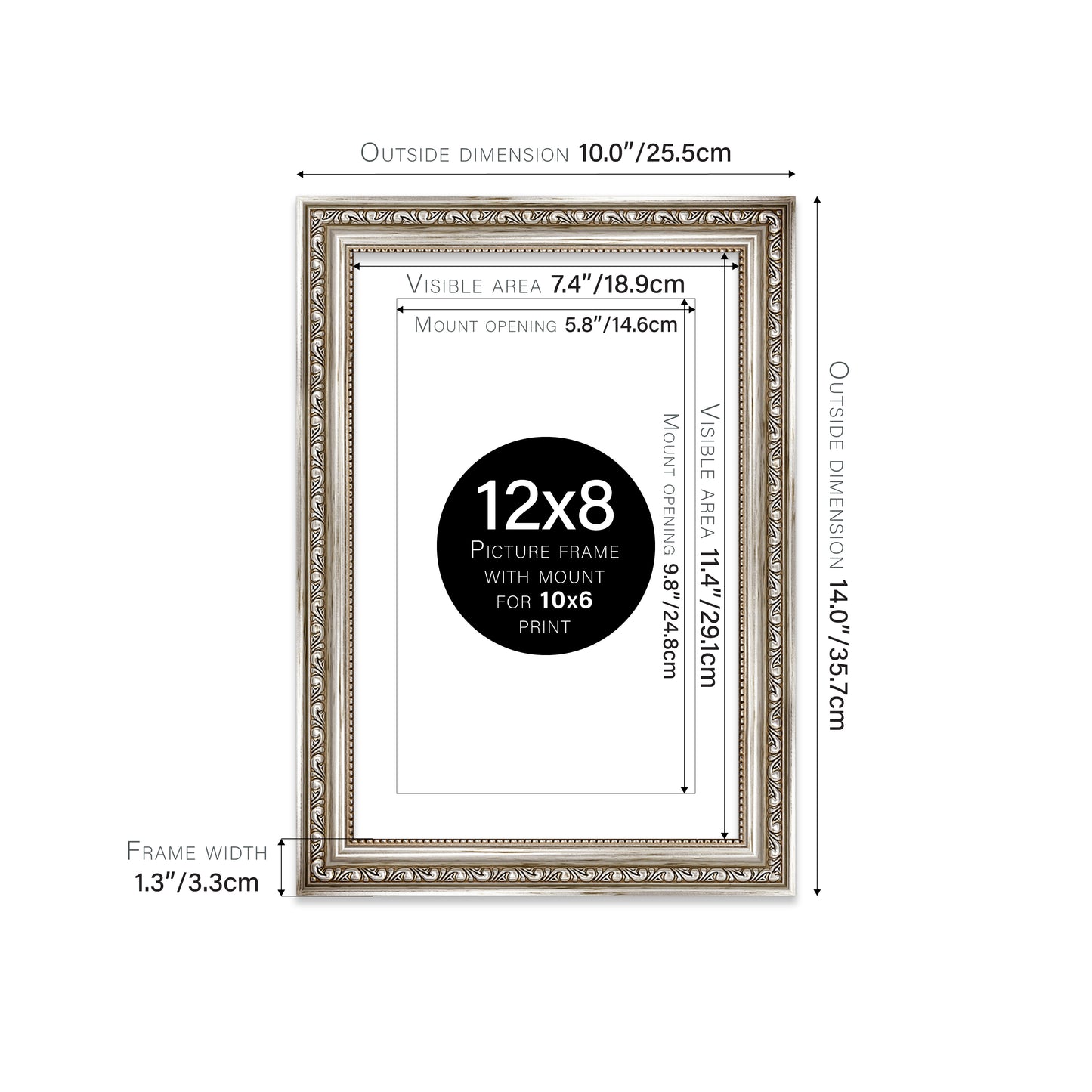 Silver Ornate Picture Frame 33mm Edge