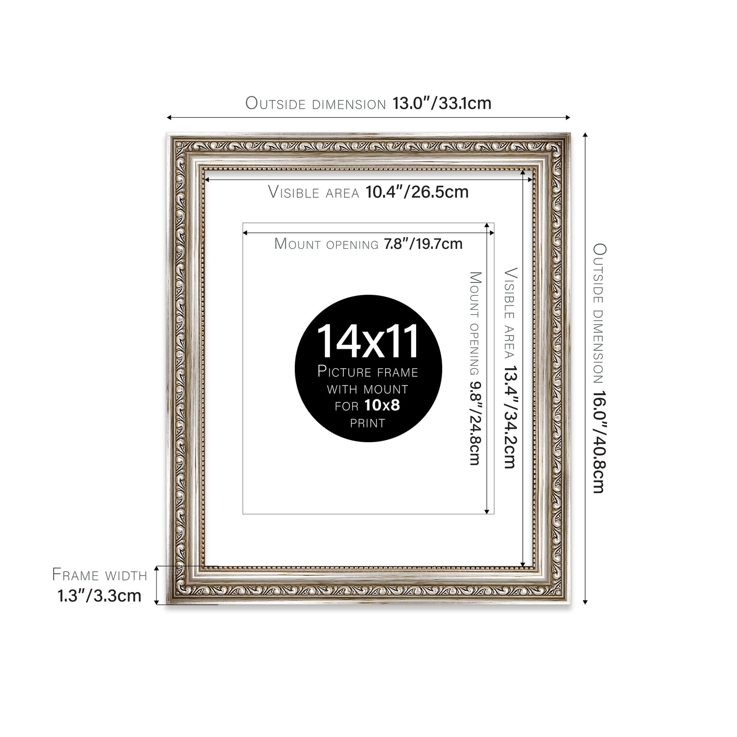 Silver Ornate Picture Frame 33mm Edge