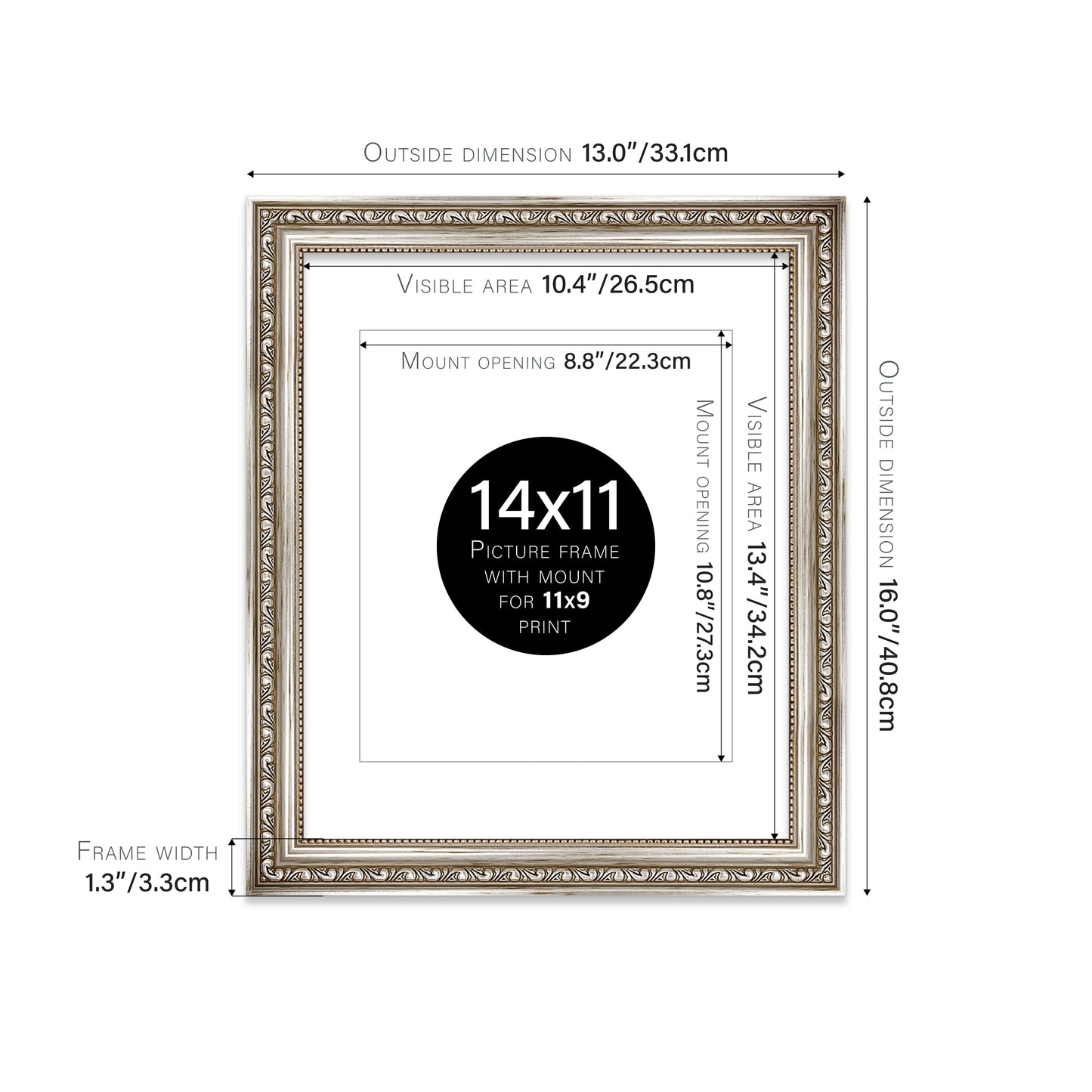 Silver Ornate Picture Frame 33mm Edge
