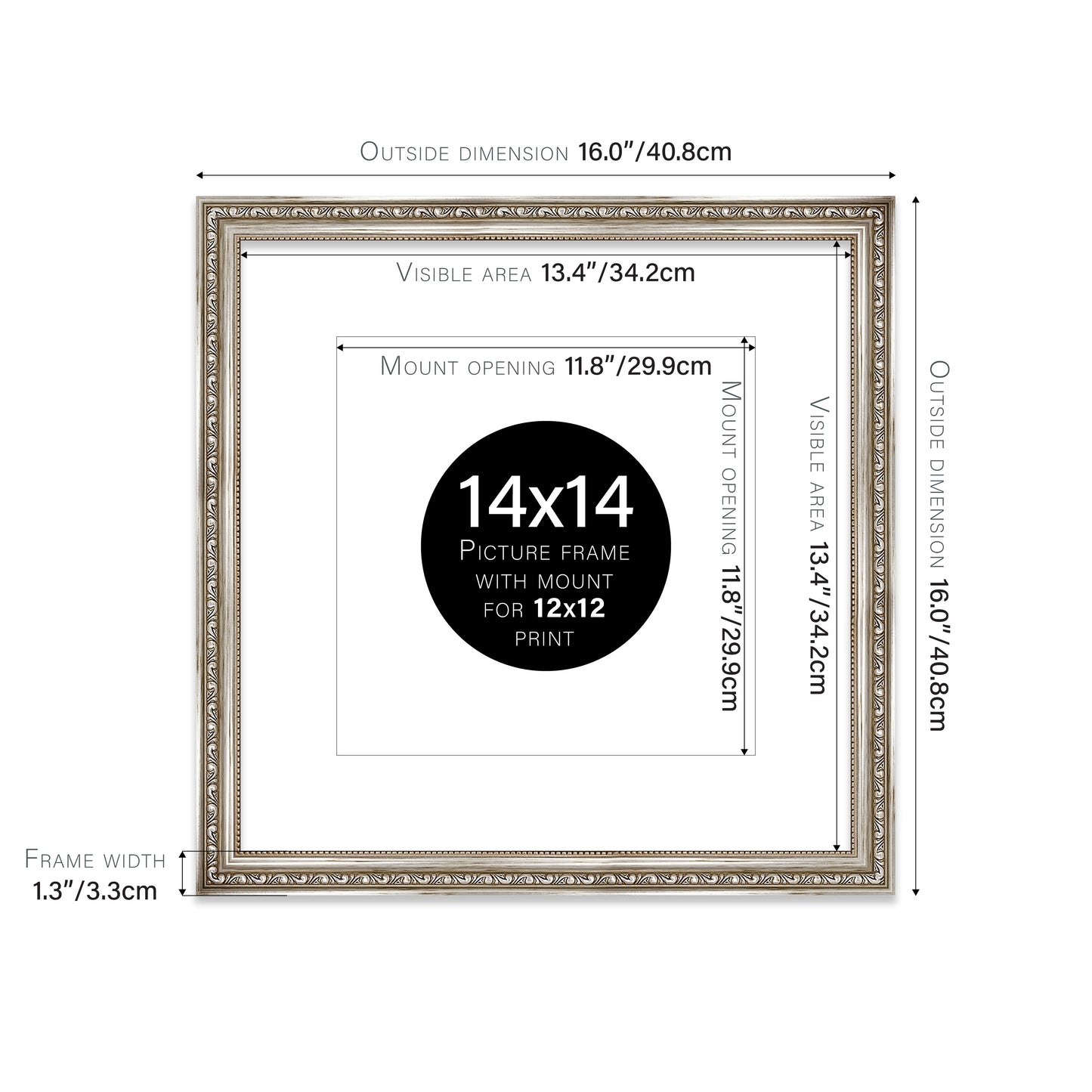 Silver Ornate Picture Frame 33mm Edge