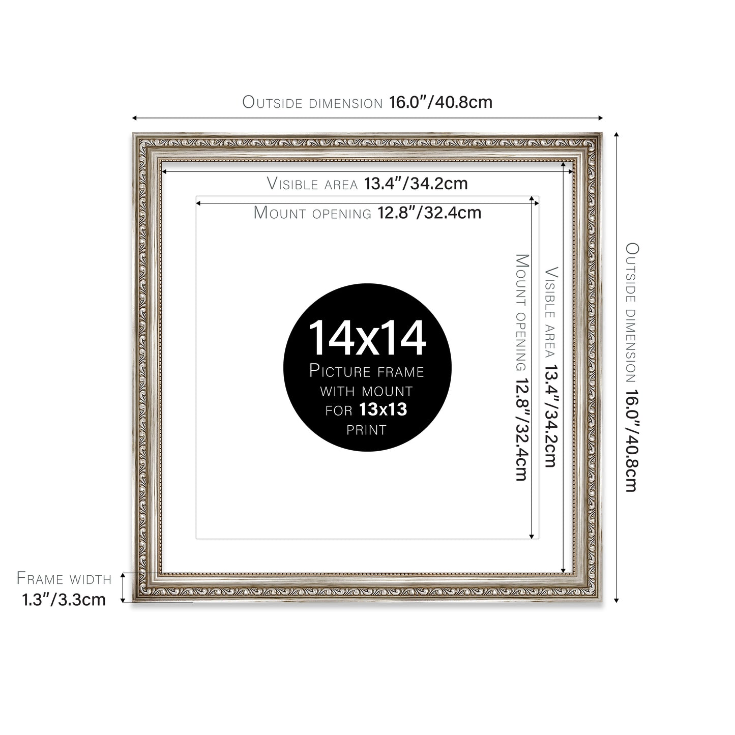 Silver Ornate Picture Frame 33mm Edge