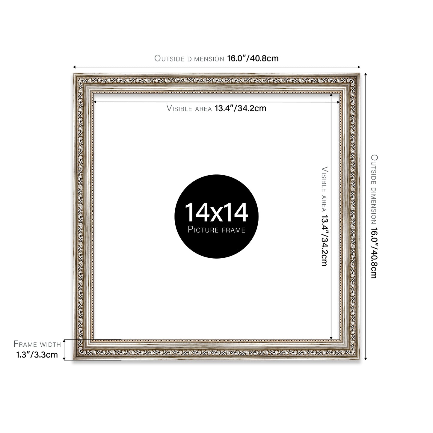 Silver Ornate Picture Frame 33mm Edge