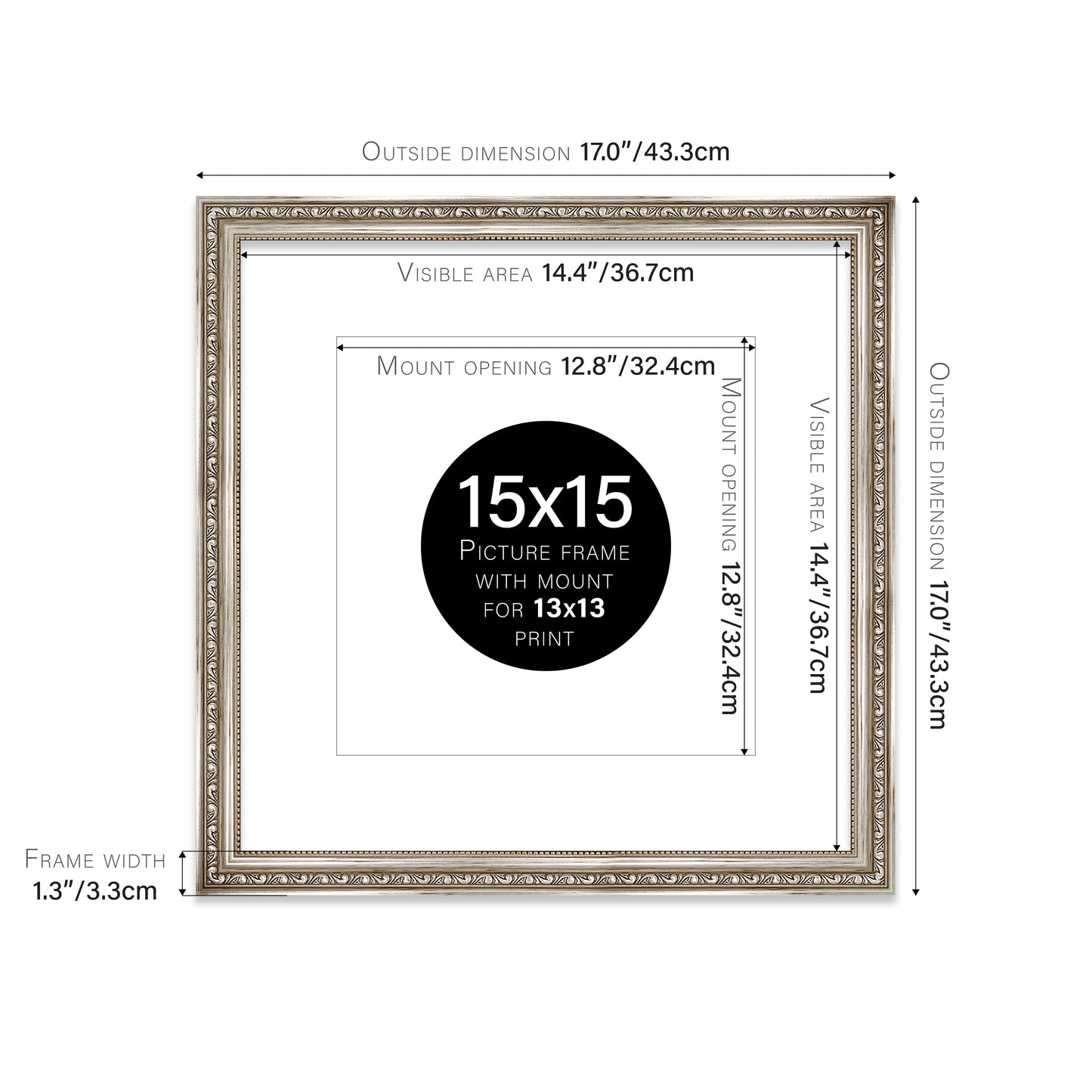 Silver Ornate Picture Frame 33mm Edge