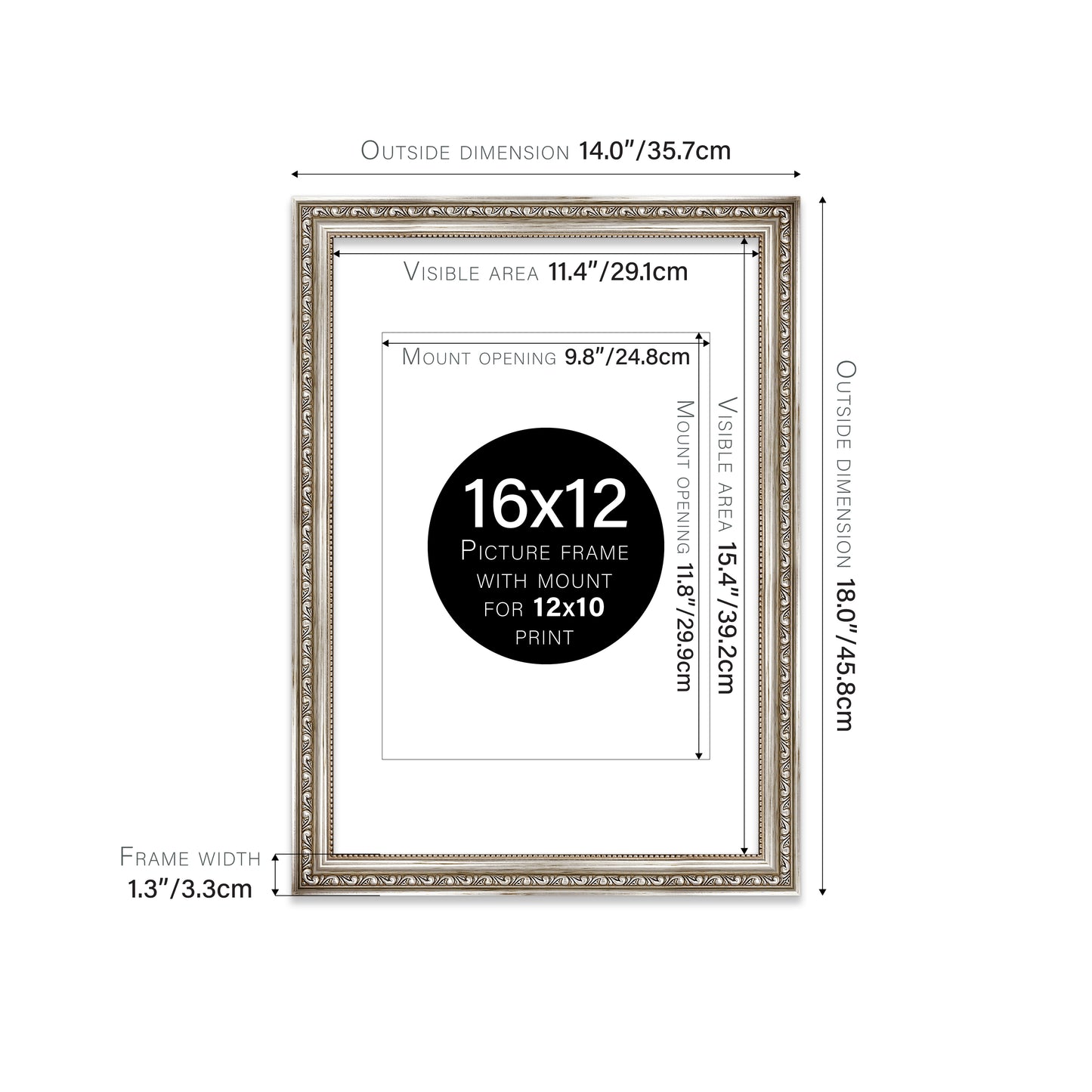Silver Ornate Picture Frame 33mm Edge
