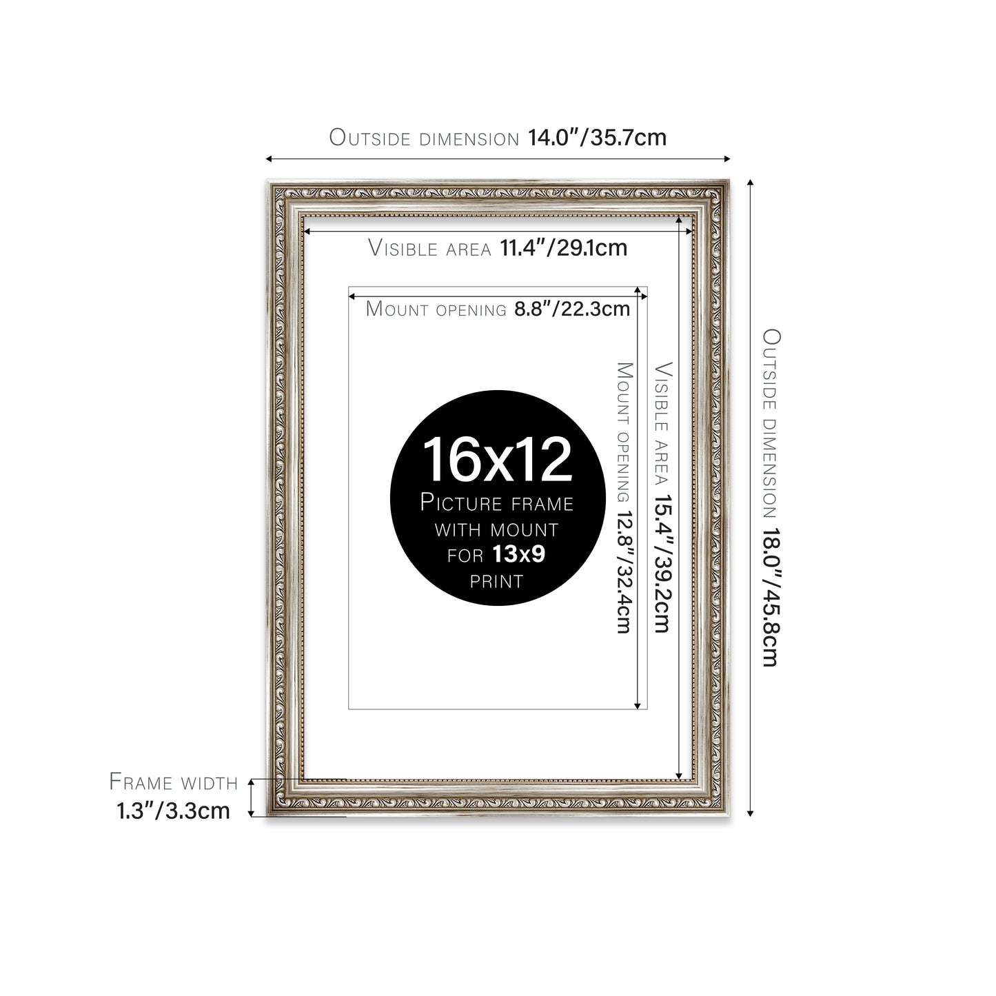 Silver Ornate Picture Frame 33mm Edge