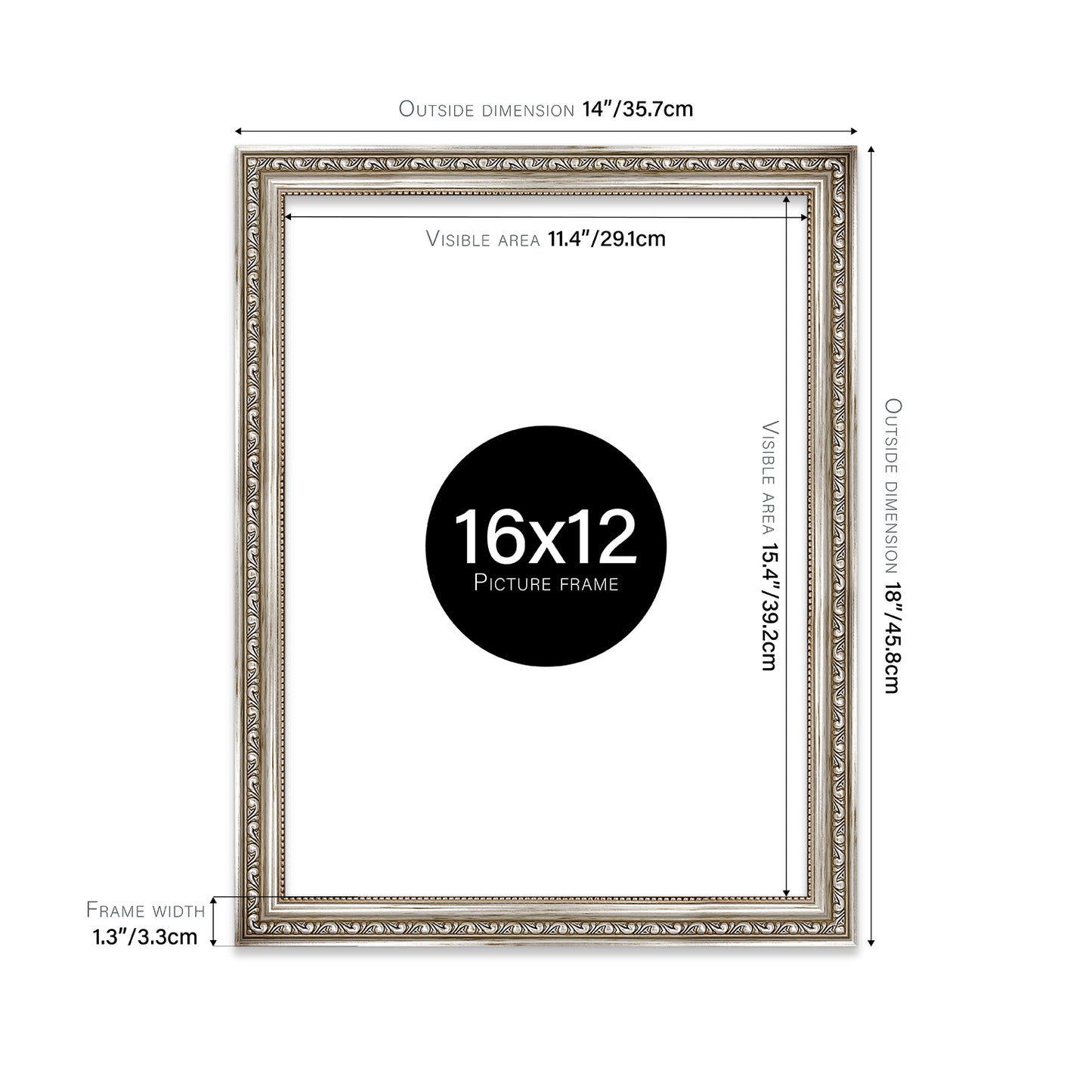 Silver Ornate Picture Frame 33mm Edge