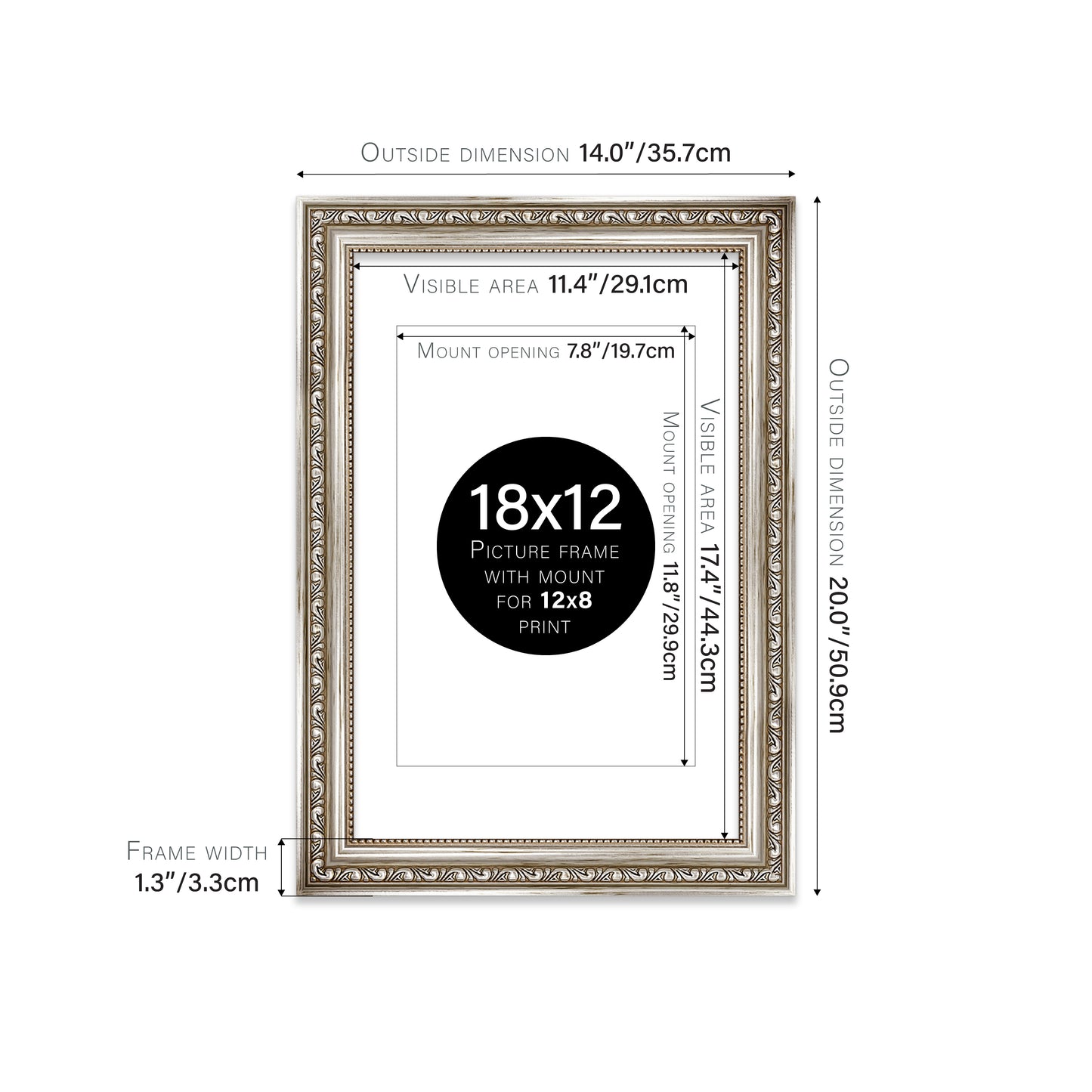 Silver Ornate Picture Frame 33mm Edge