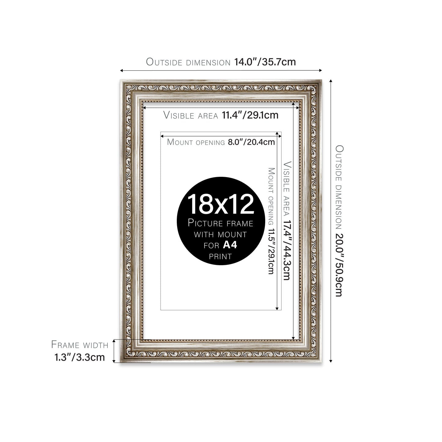 Silver Ornate Picture Frame 33mm Edge