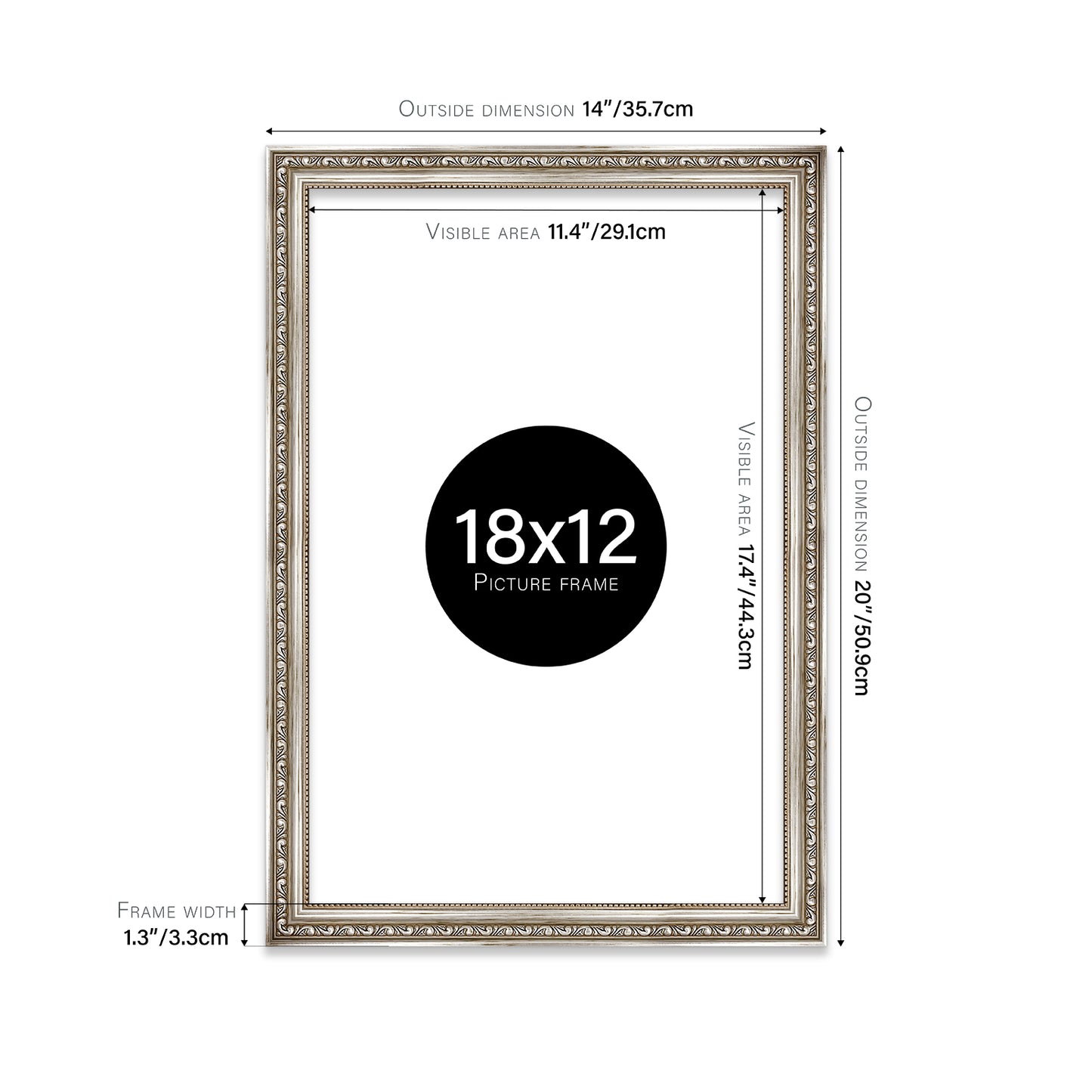 Silver Ornate Picture Frame 33mm Edge