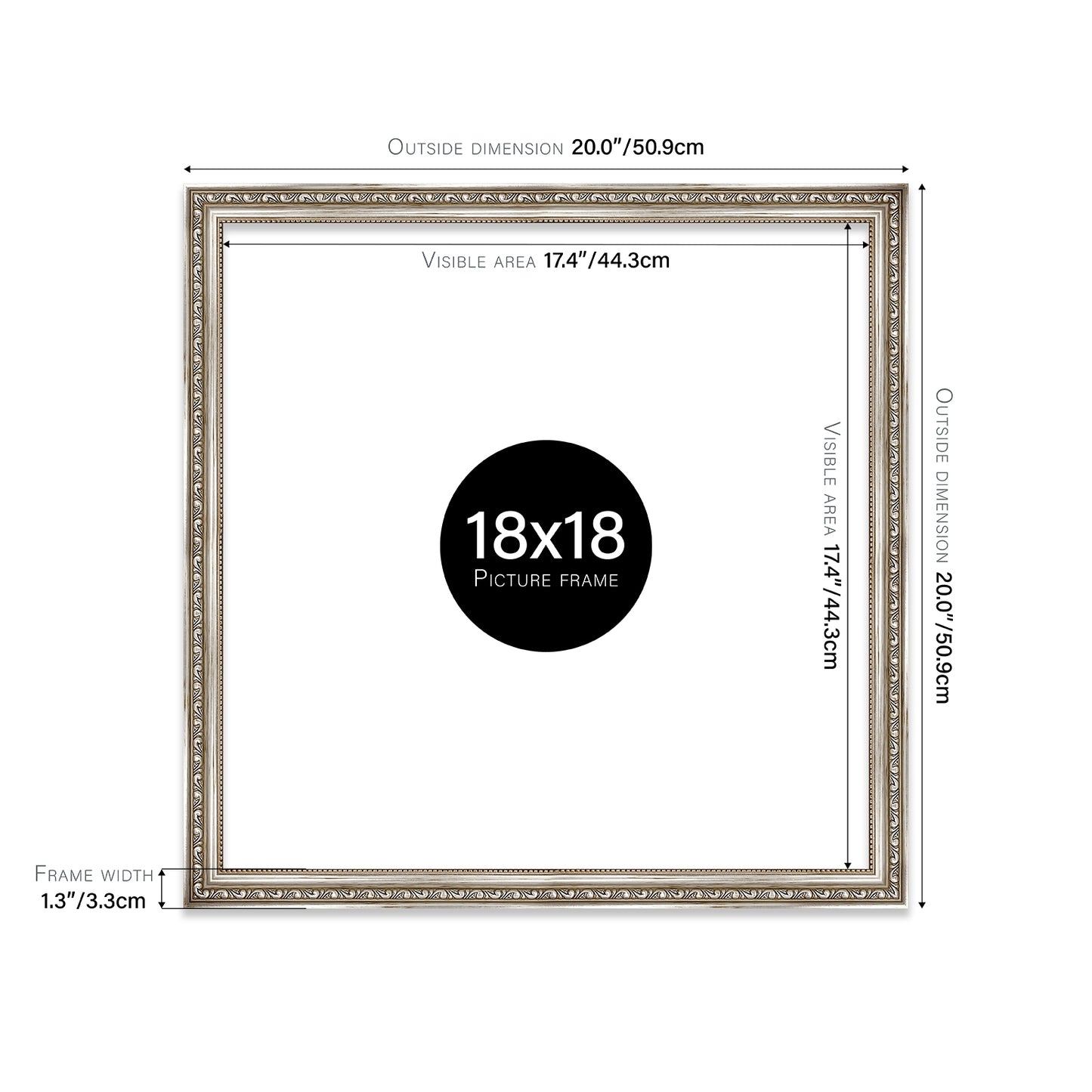 Silver Ornate Picture Frame 33mm Edge
