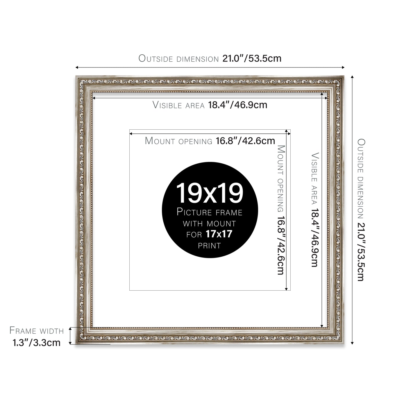 Silver Ornate Picture Frame 33mm Edge