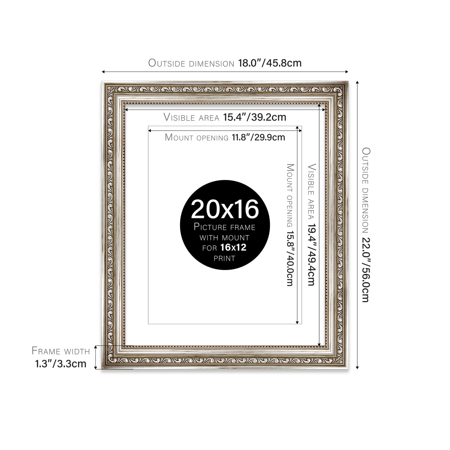 Silver Ornate Picture Frame 33mm Edge