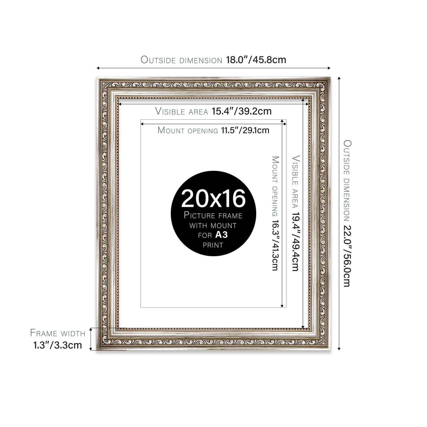 Silver Ornate Picture Frame 33mm Edge