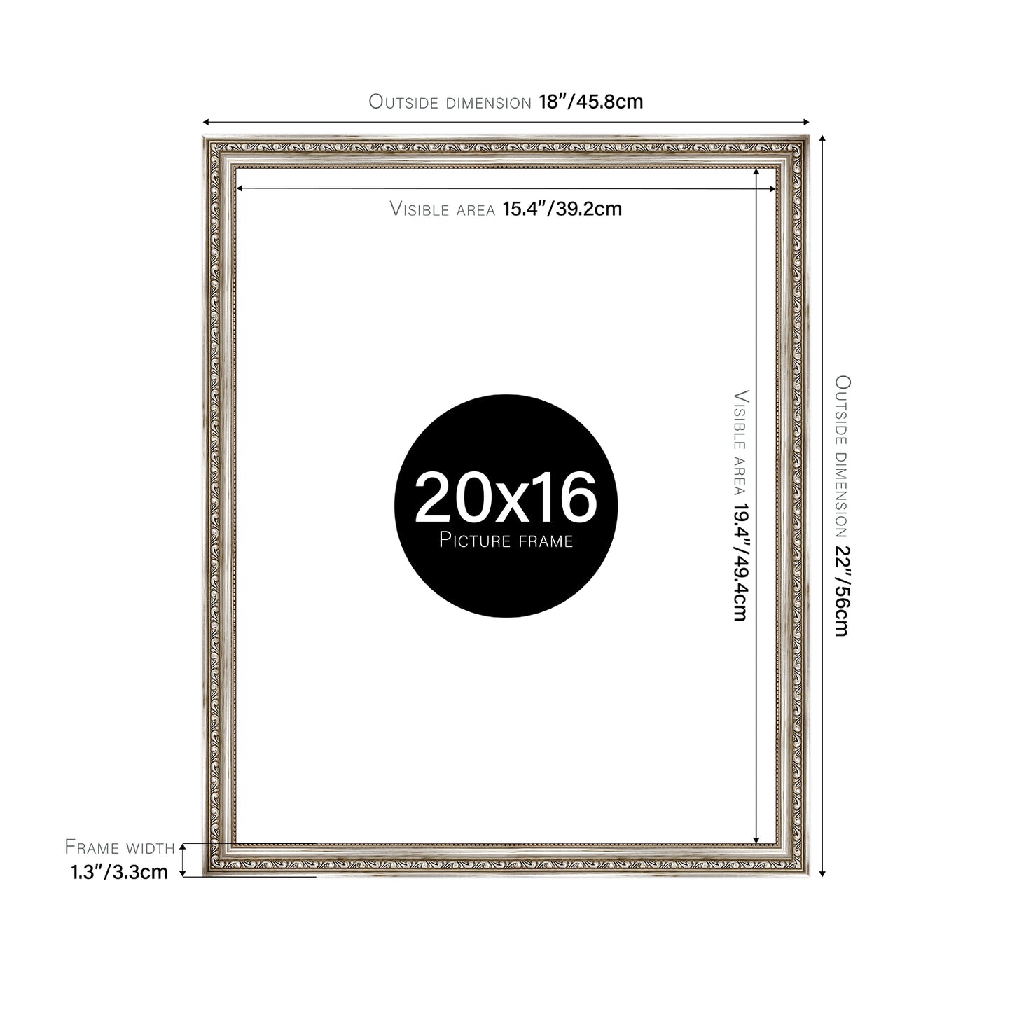 Silver Ornate Picture Frame 33mm Edge
