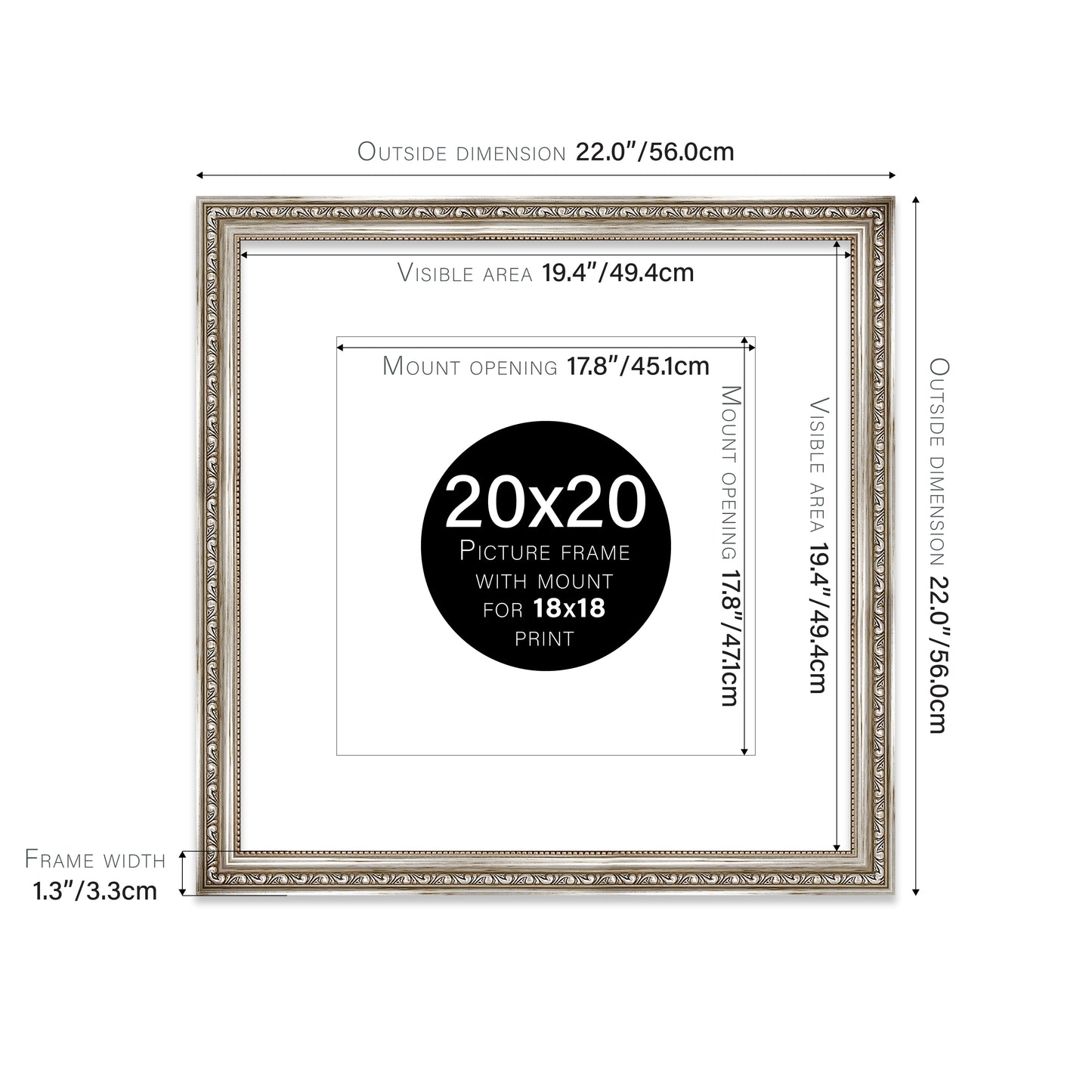 Silver Ornate Picture Frame 33mm Edge