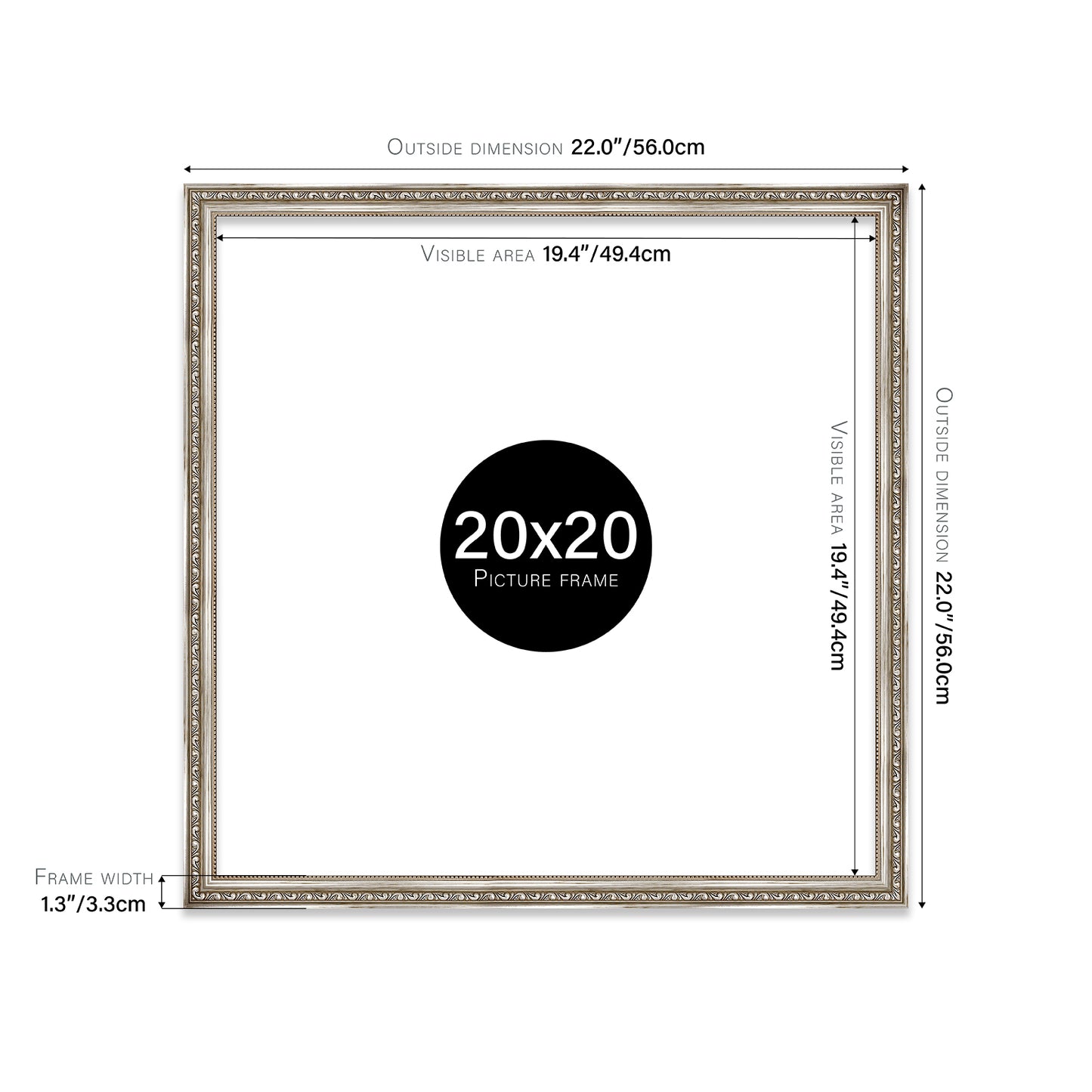 Silver Ornate Picture Frame 33mm Edge