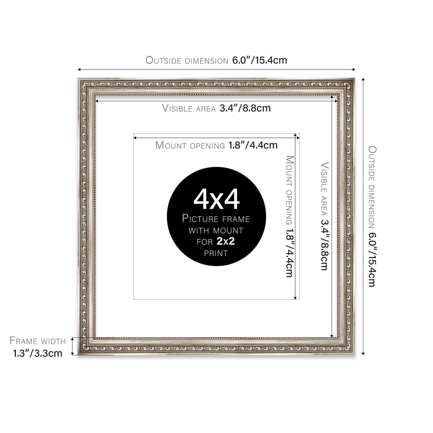 Silver Ornate Picture Frame 33mm Edge