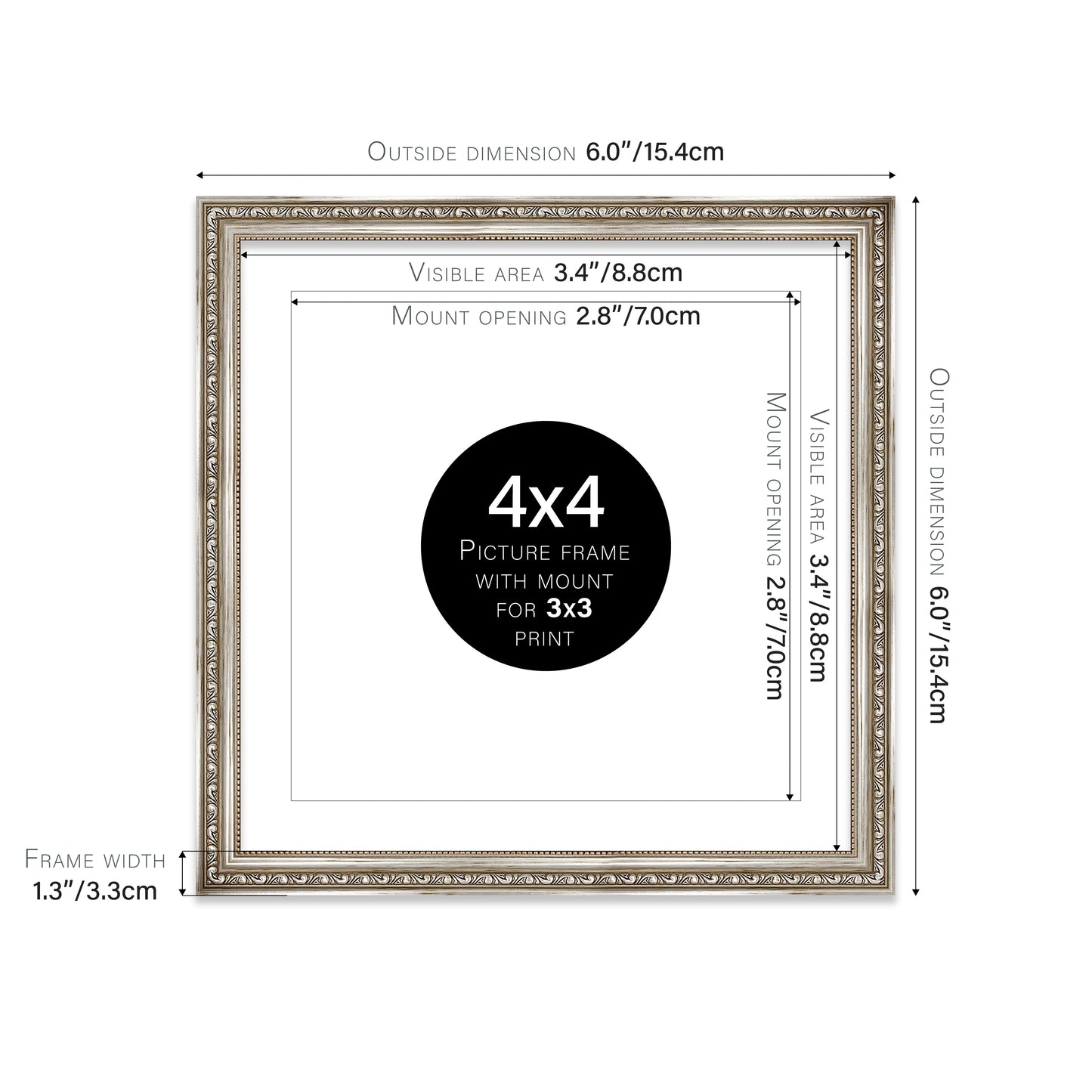 Silver Ornate Picture Frame 33mm Edge