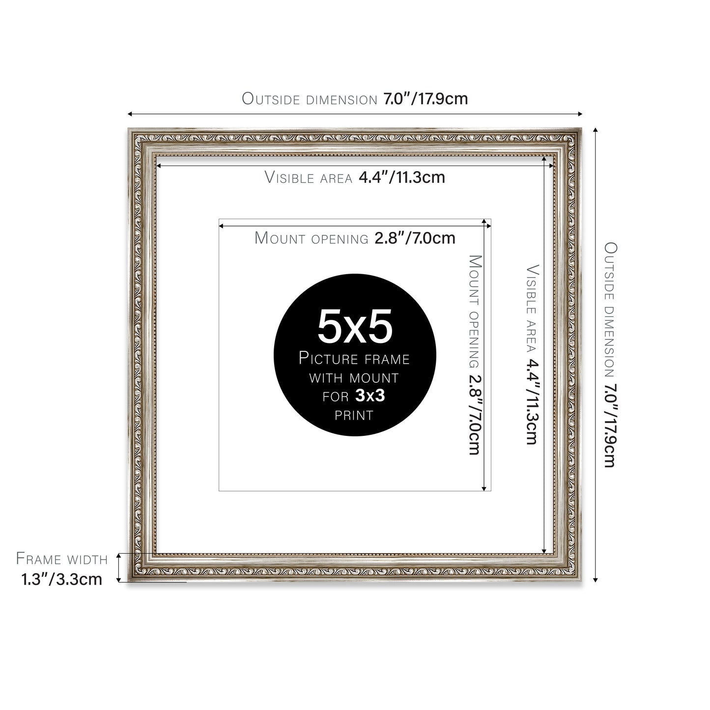 Silver Ornate Picture Frame 33mm Edge