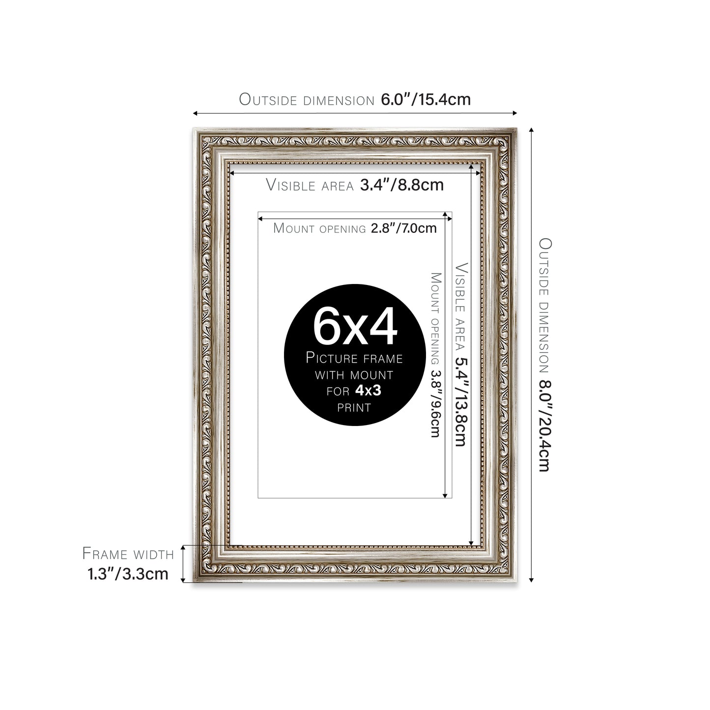 Silver Ornate Picture Frame 33mm Edge
