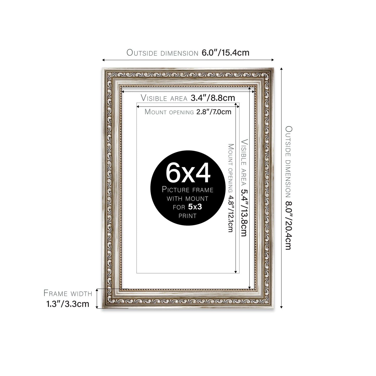 Silver Ornate Picture Frame 33mm Edge