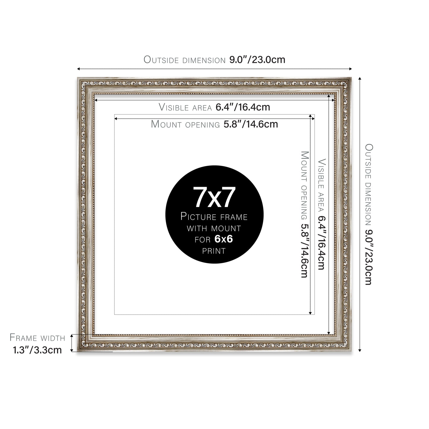 Silver Ornate Picture Frame 33mm Edge