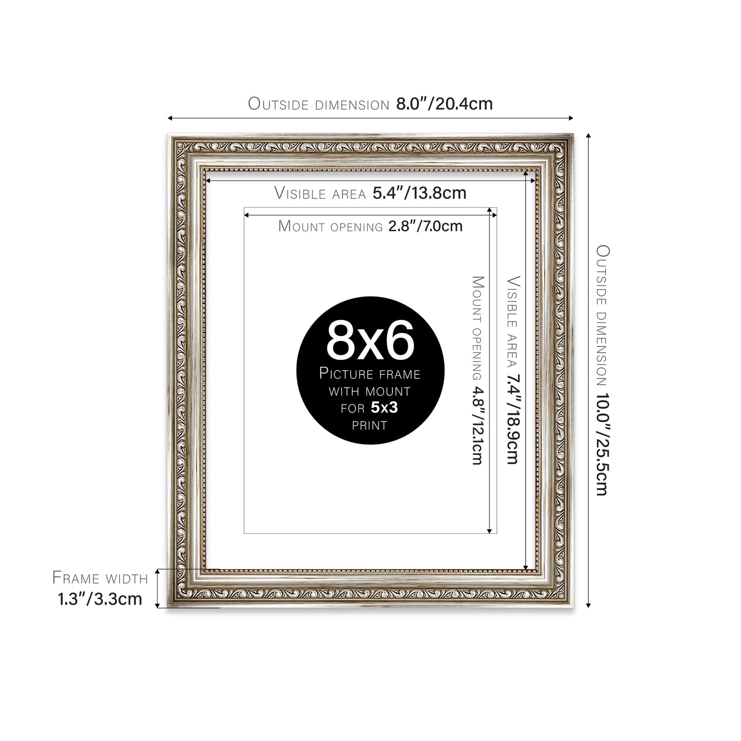 Silver Ornate Picture Frame 33mm Edge