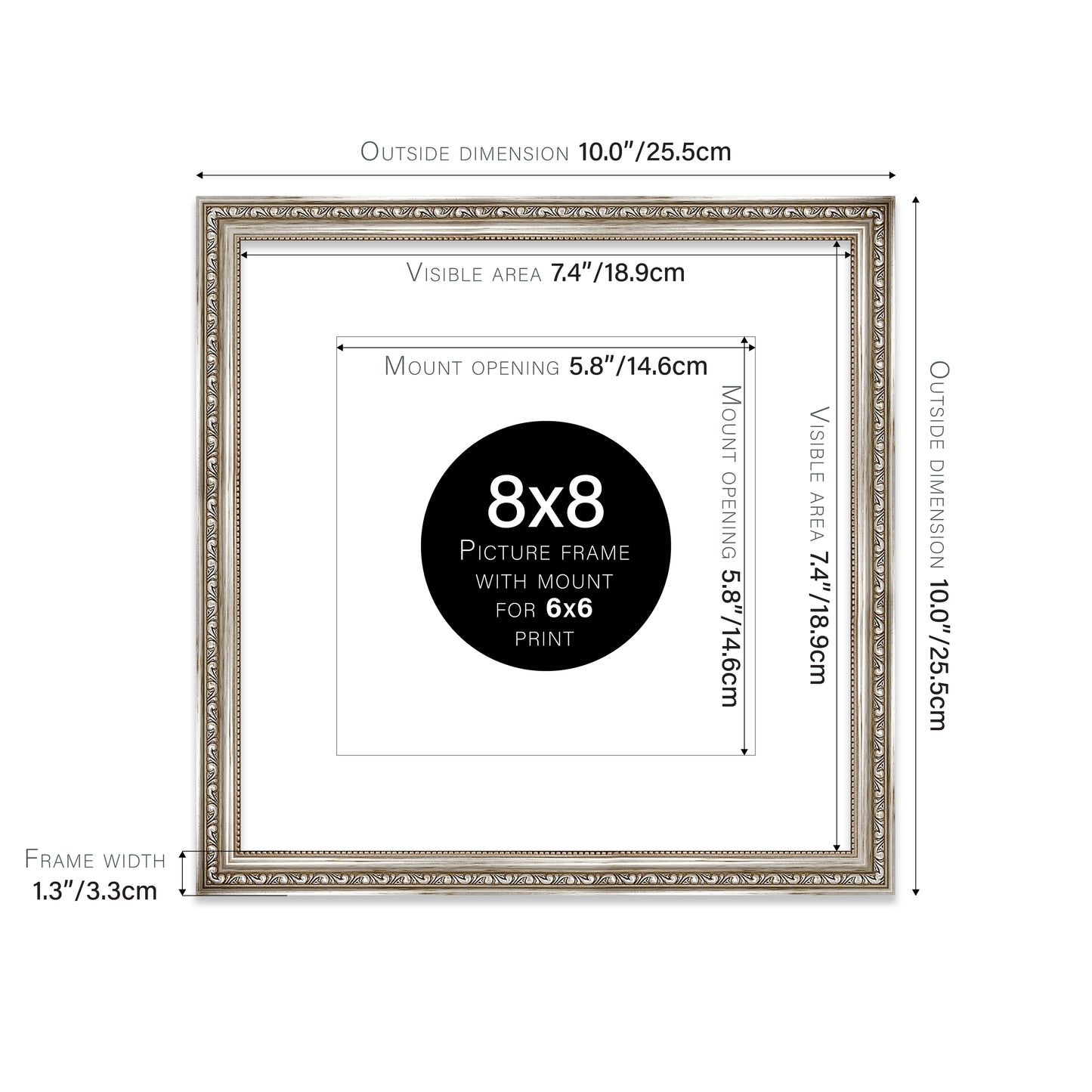 Silver Ornate Picture Frame 33mm Edge