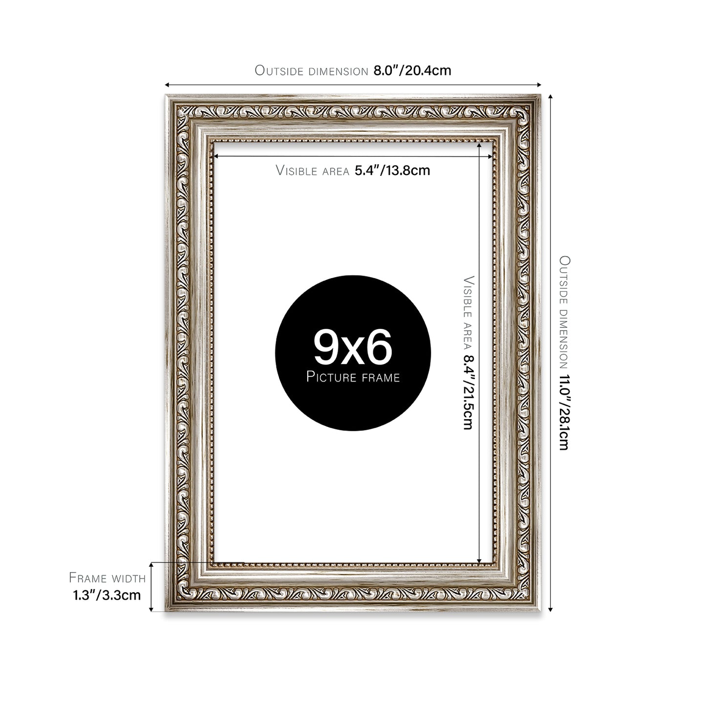 Silver Ornate Picture Frame 33mm Edge