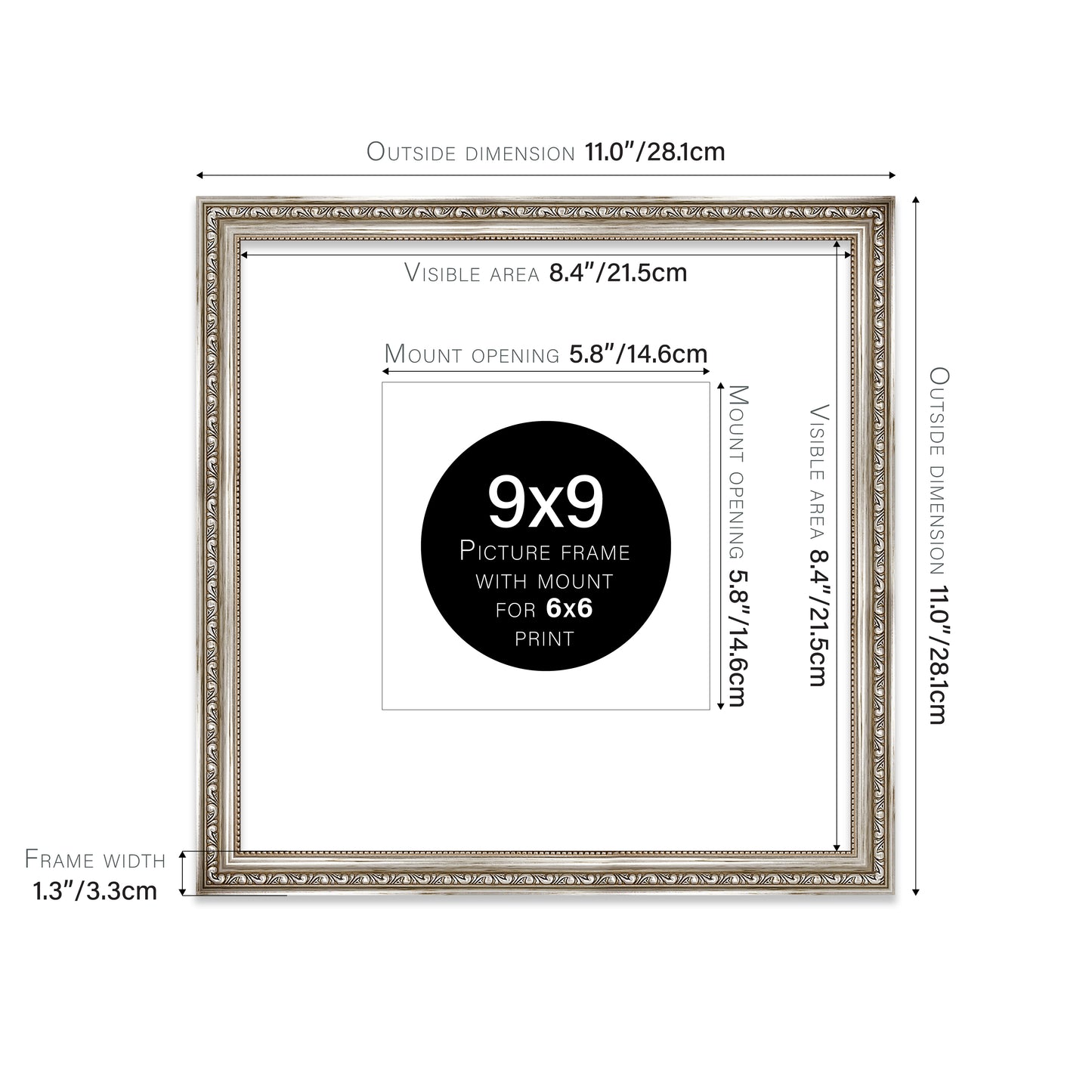 Silver Ornate Picture Frame 33mm Edge