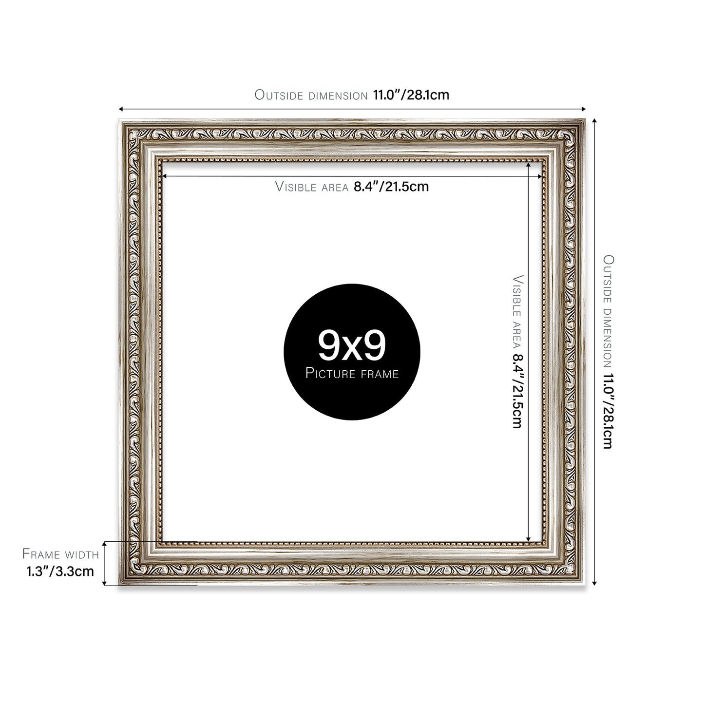 Silver Ornate Picture Frame 33mm Edge