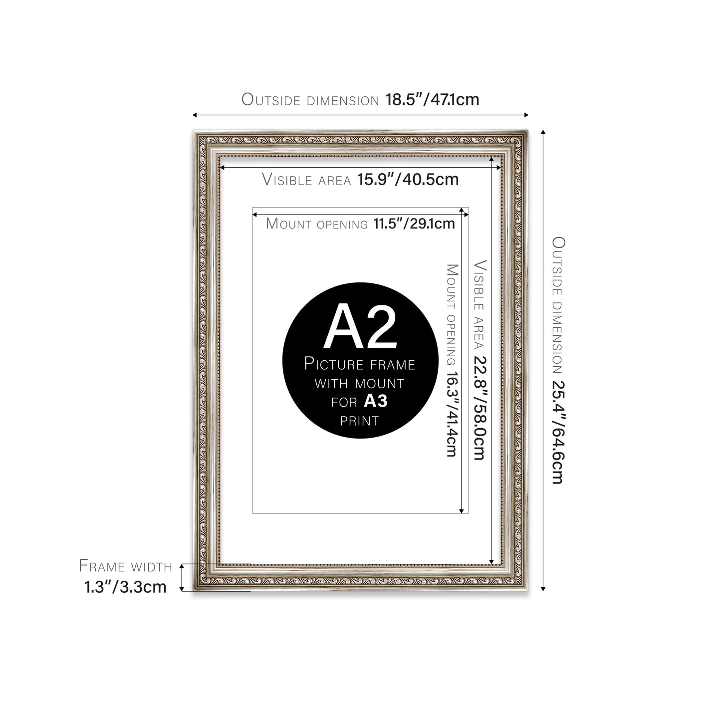 Silver Ornate Picture Frame 33mm Edge