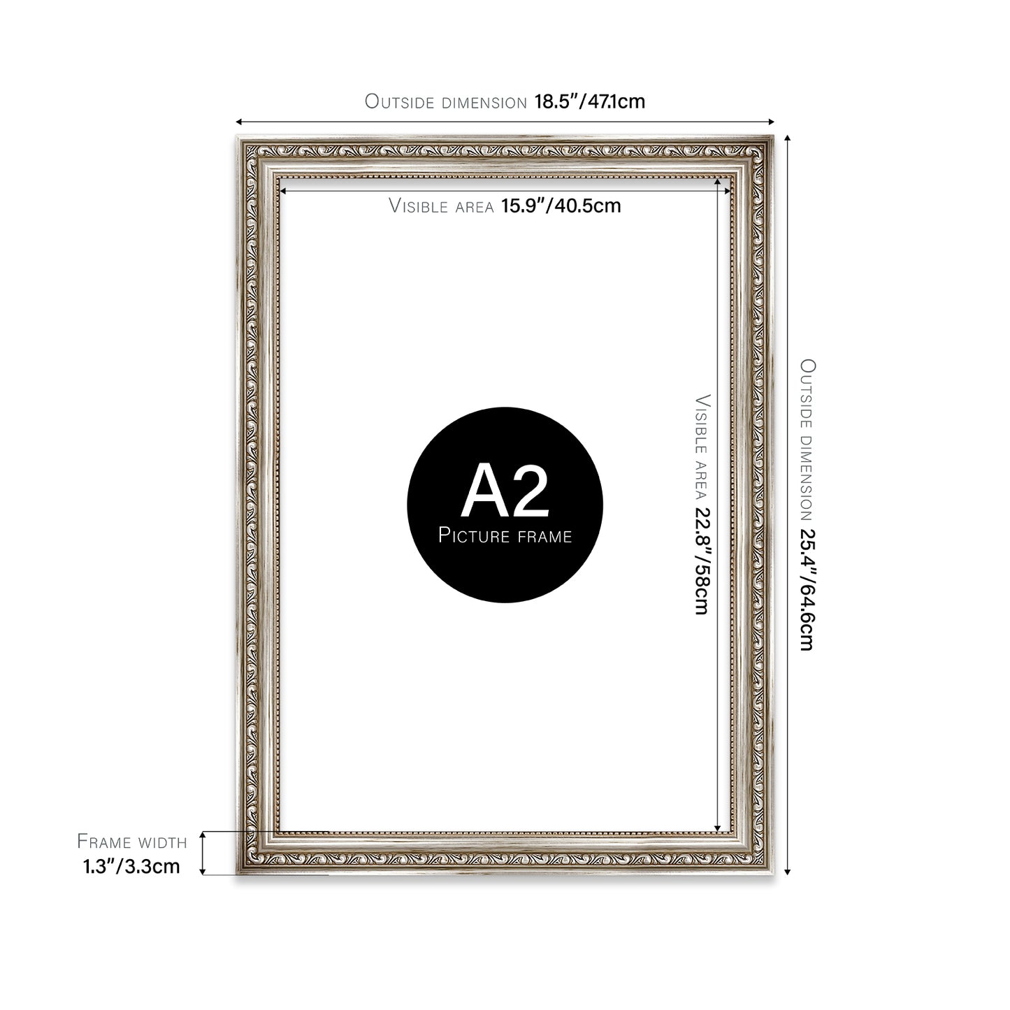 Silver Ornate Picture Frame 33mm Edge