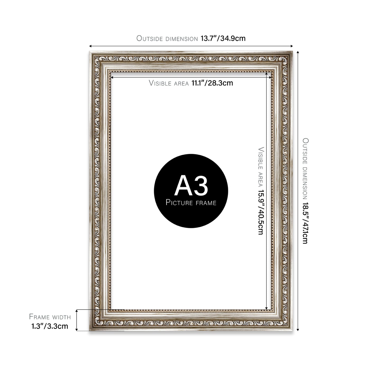 Silver Ornate Picture Frame 33mm Edge