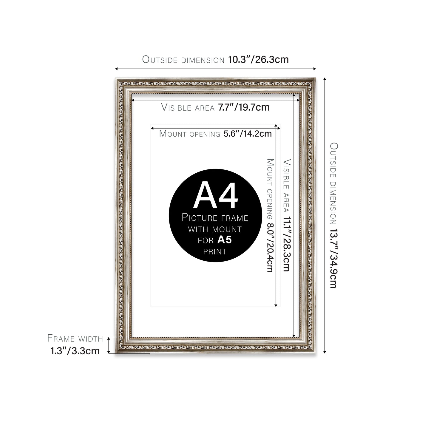 Silver Ornate Picture Frame 33mm Edge