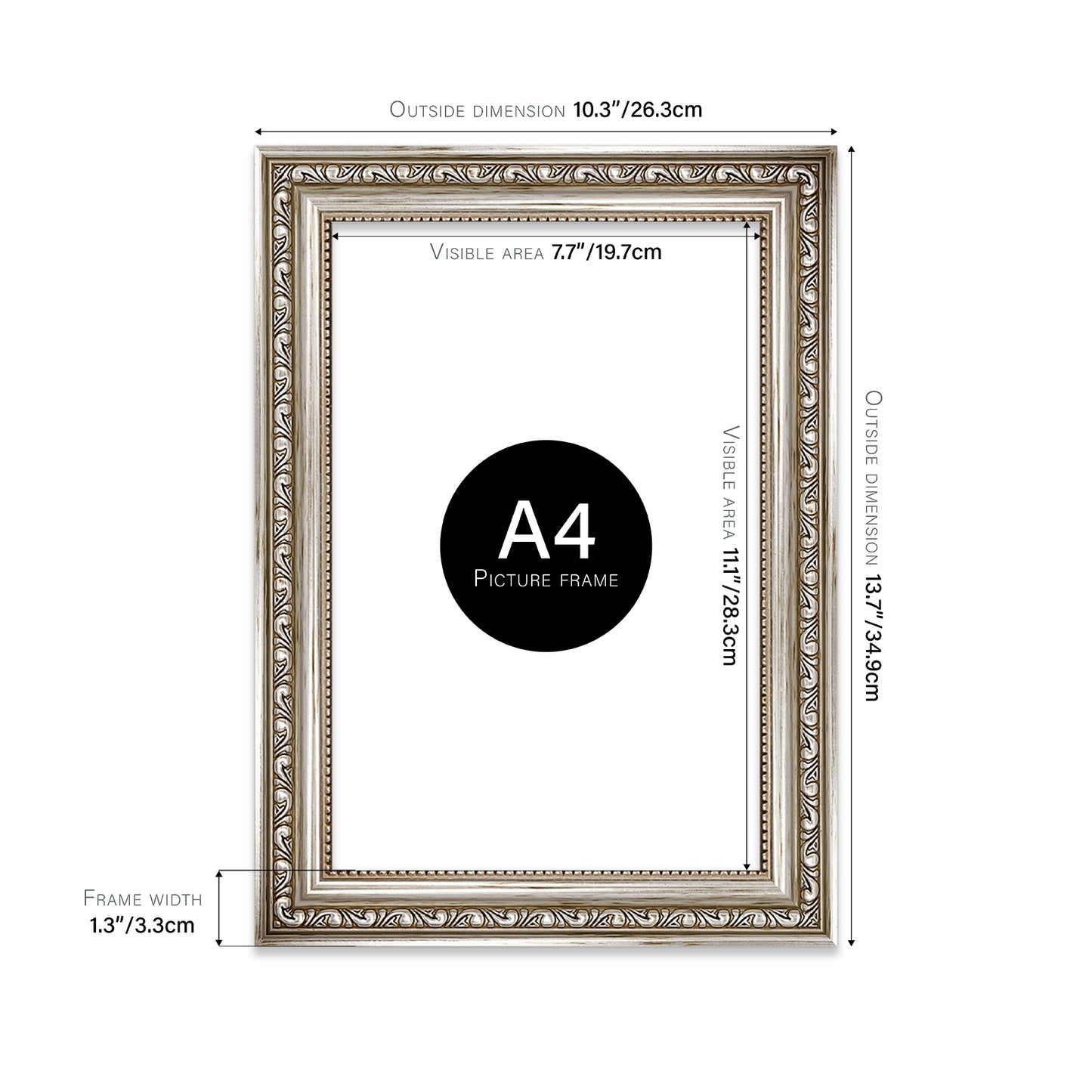 Silver Ornate Picture Frame 33mm Edge