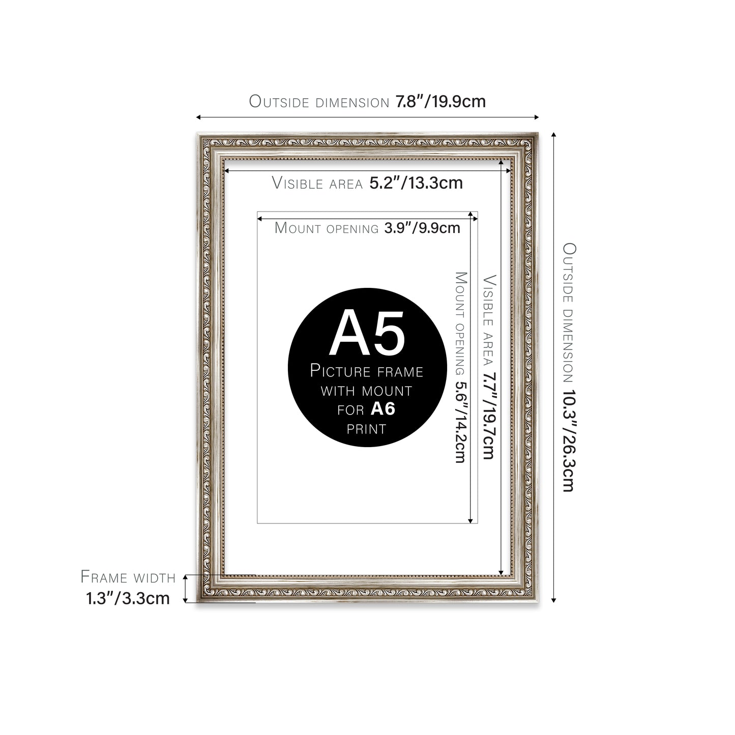 Silver Ornate Picture Frame 33mm Edge